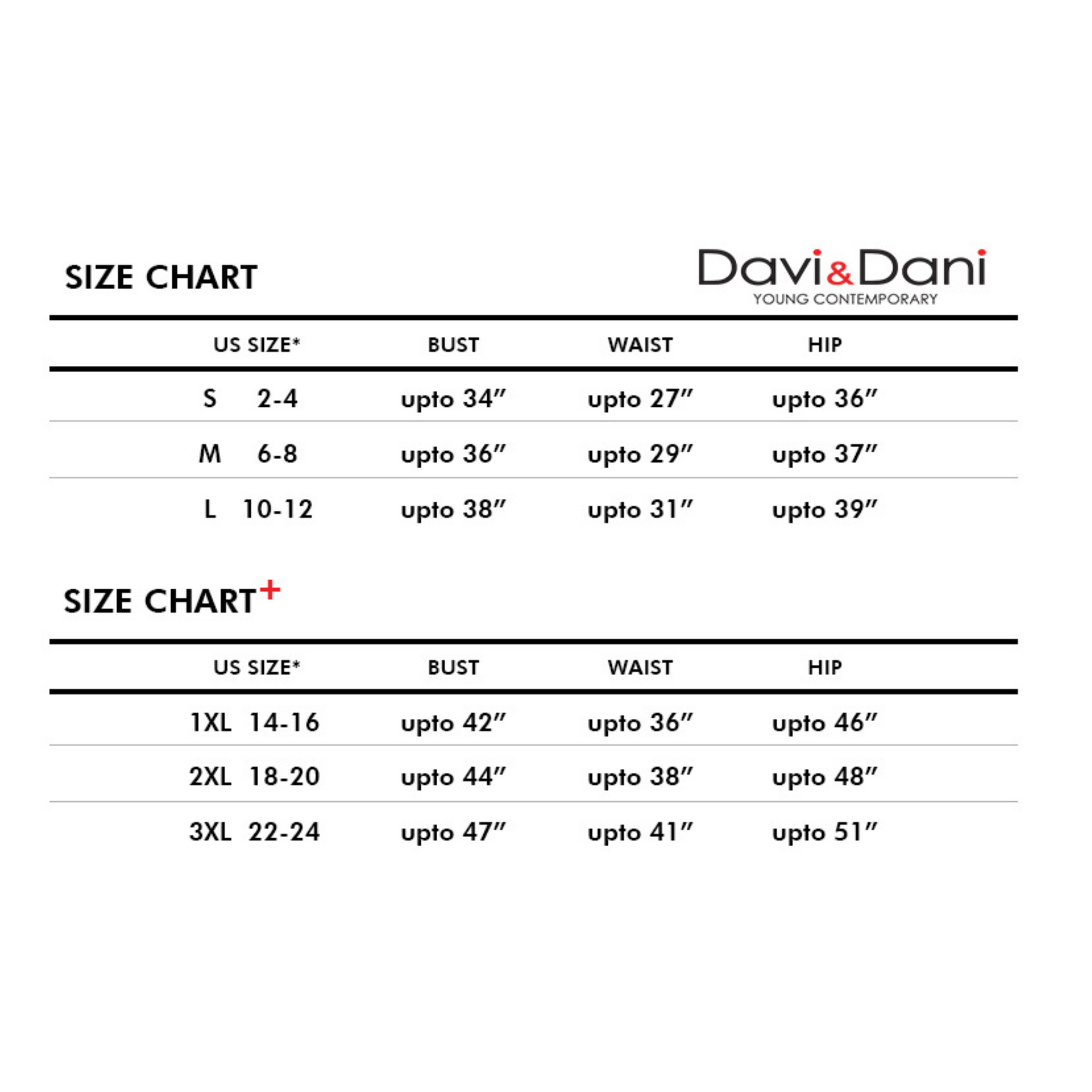 Dani & Davi Size Chart