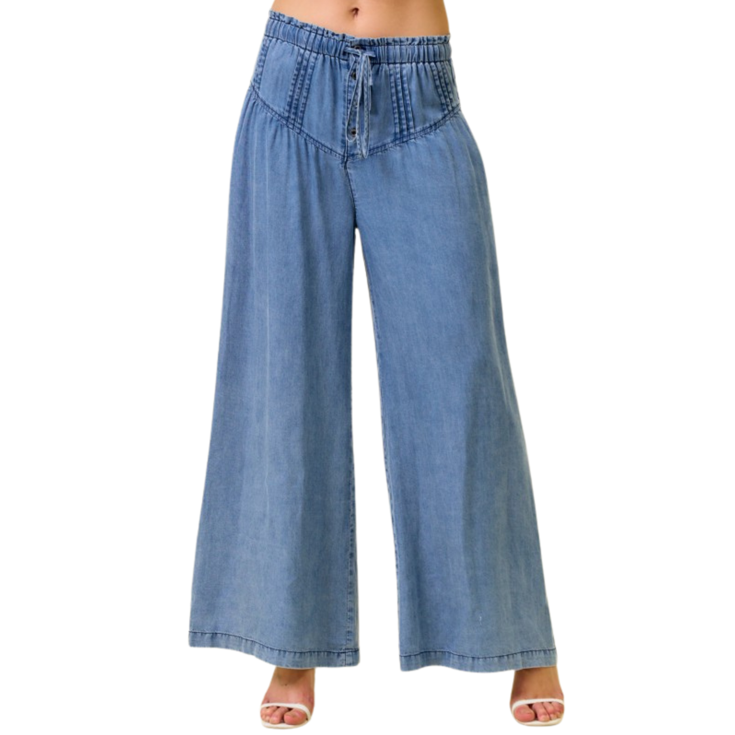 Elevate your denim collection with these Doe & Rae wide leg pants, crafted from rich dark denim that pairs effortlessly with any wardrobe. The distinctive pleated waist adds sophisticated structure and dimension, while the relaxed wide leg silhouette offers comfort without compromising on style. Secured with a classic button closure, these pants deliver timeless appeal with modern flair—perfect for creating polished, versatile looks from office to weekend.