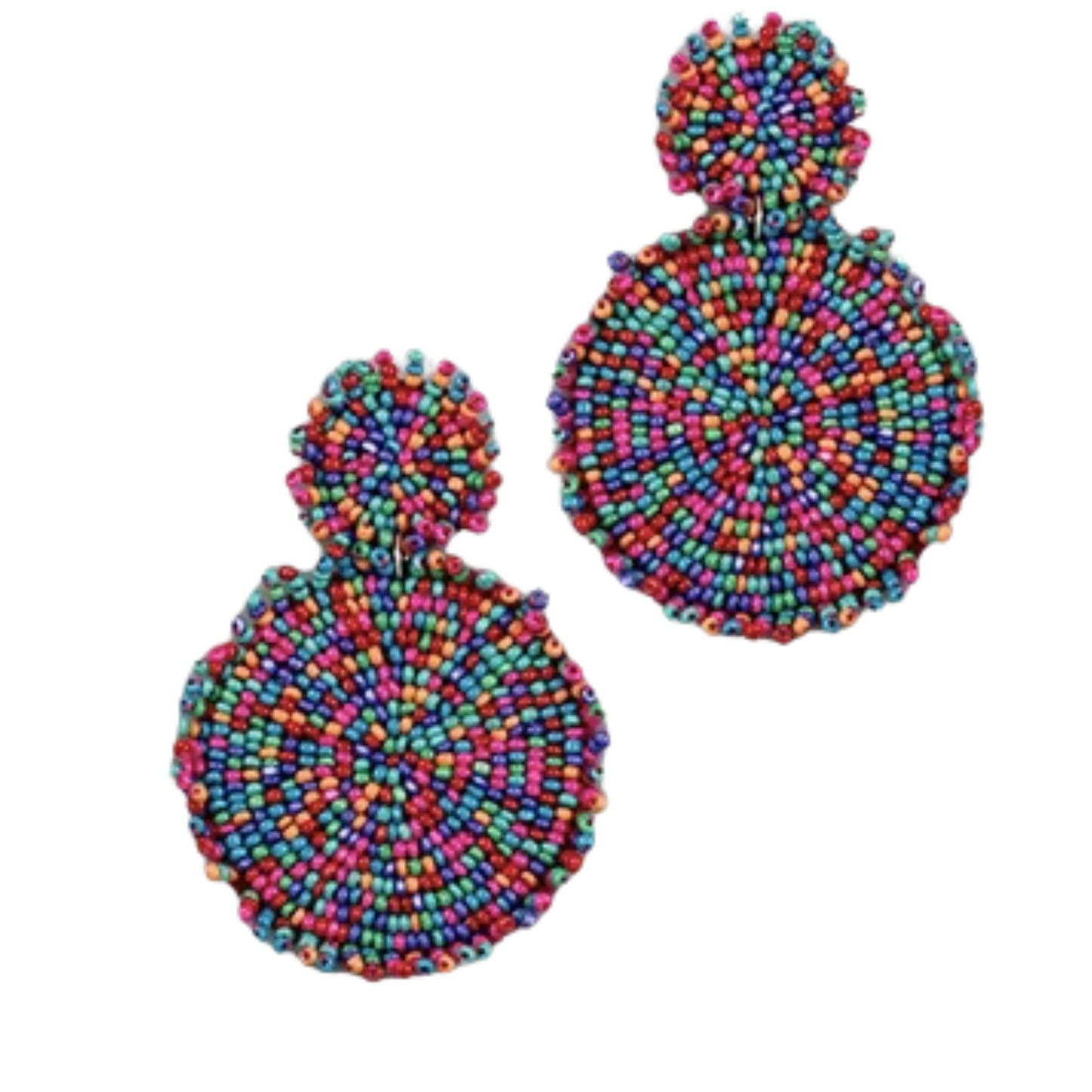 Double Beaded Disc Earrings in dark multicolor