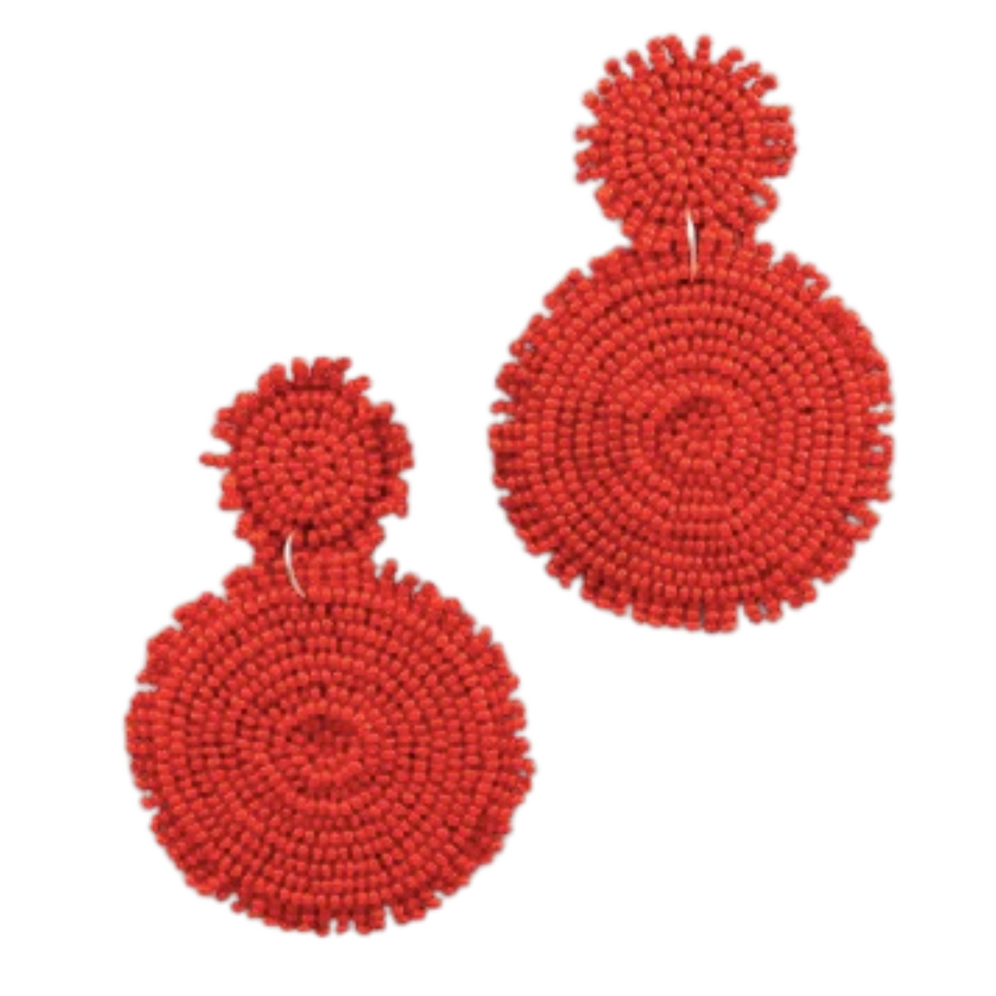 Double Beaded Disc Earrings in red