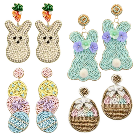 Let your Easter look shine with these festive earrings! Choose from a variety of styles, including bunnies, baskets, and more. Add a touch of Easter fun to any outfit.