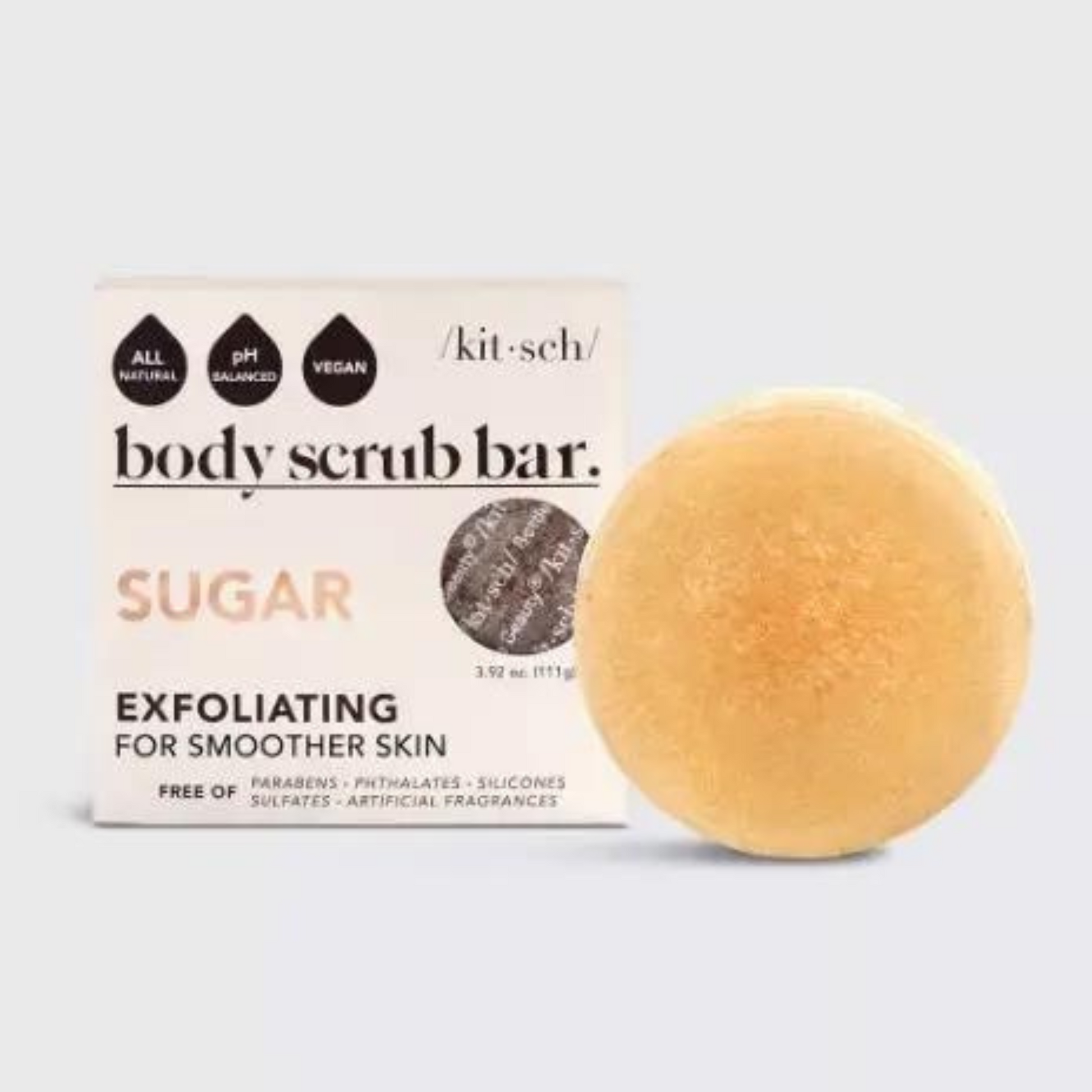This Sugar Exfoliating Body Scrub Bar is free of sulfates, parabens and phthalates for a clean and safe skin treatment. Sugar granules gently buff away dead skin cells while walnut shell fine-tunes the texture. Coconut oil deeply moisturizes and penetrates the skin, leaving it feeling silky and hydrated. Enjoy the sweet aroma of warm sugar for a luxurious shower experience. Reduce plastic consumption and help promote a zero-waste lifestyle with Bottle-Free Beauty Bars.