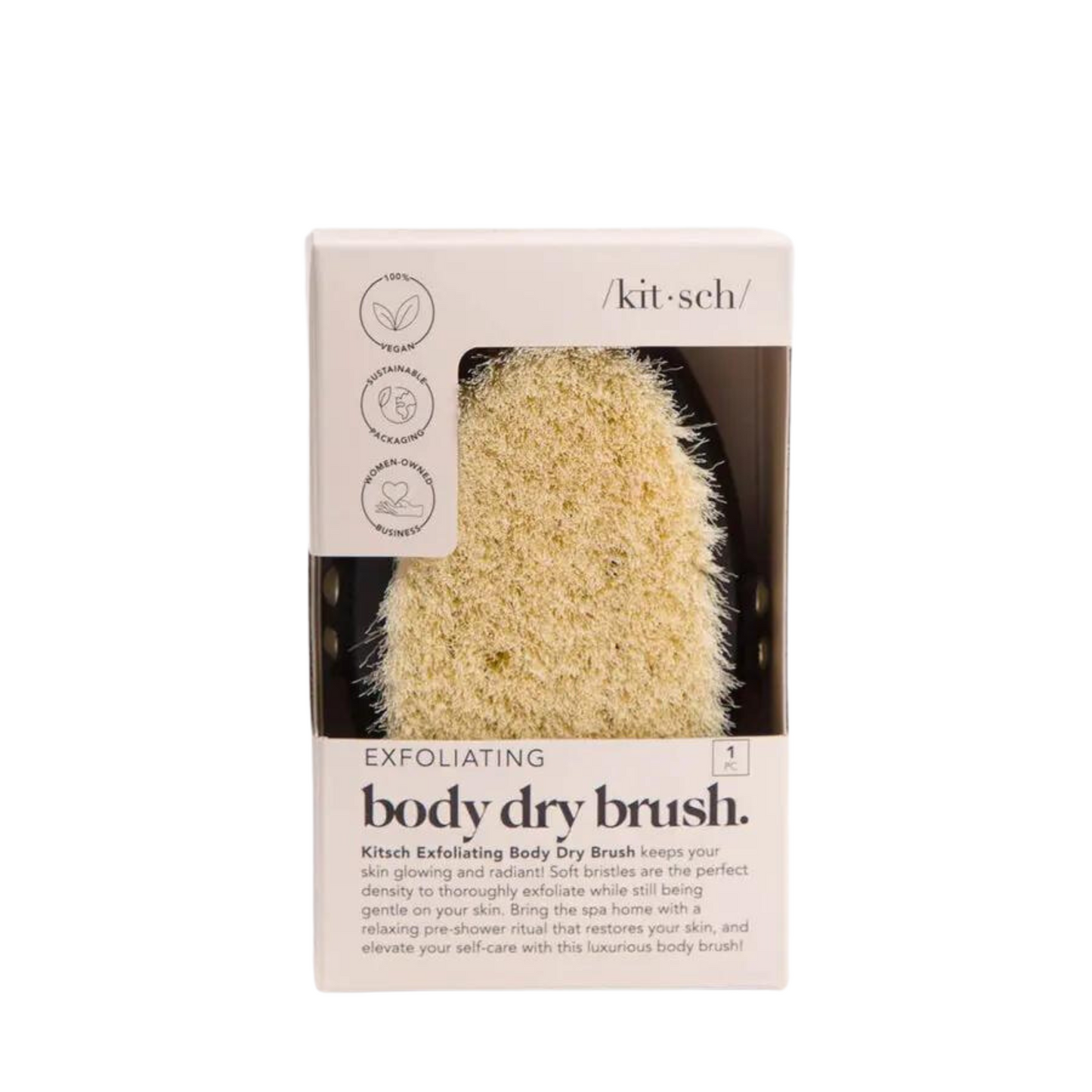 The luxurious Kitsch Exfoliating Body Dry Brush is the secret for revealing glowing, radiant skin from head to toe. Unlike traditional dry brushes, this body brush features super-soft, perfectly dense vegan bristles to thoroughly exfoliate while still being gentle on sensitive skin—no harsh scratching, just an invigorating massage! Bring the spa home with this energizing pre-shower ritual that will restore and soften your skin.