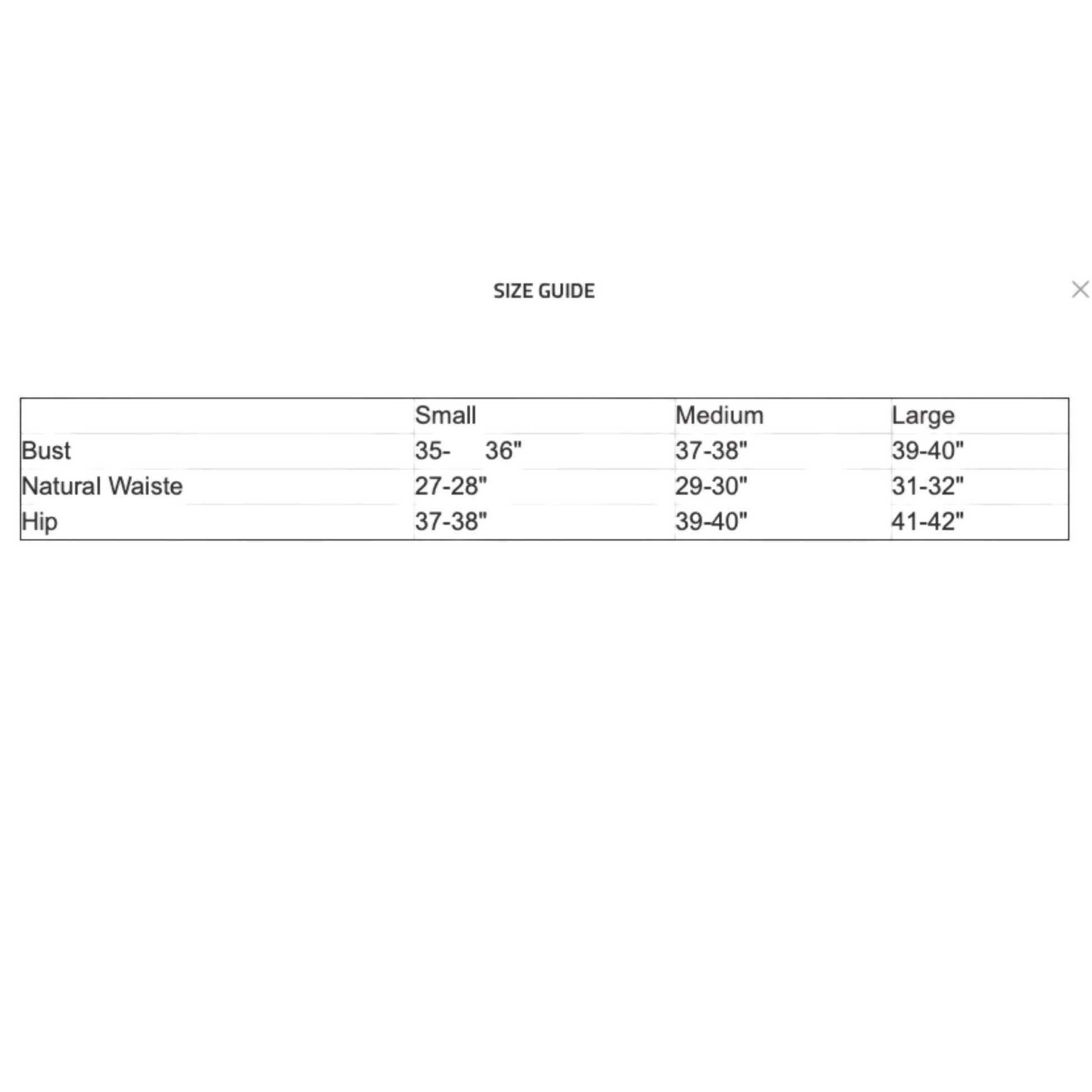 First Love Size Chart