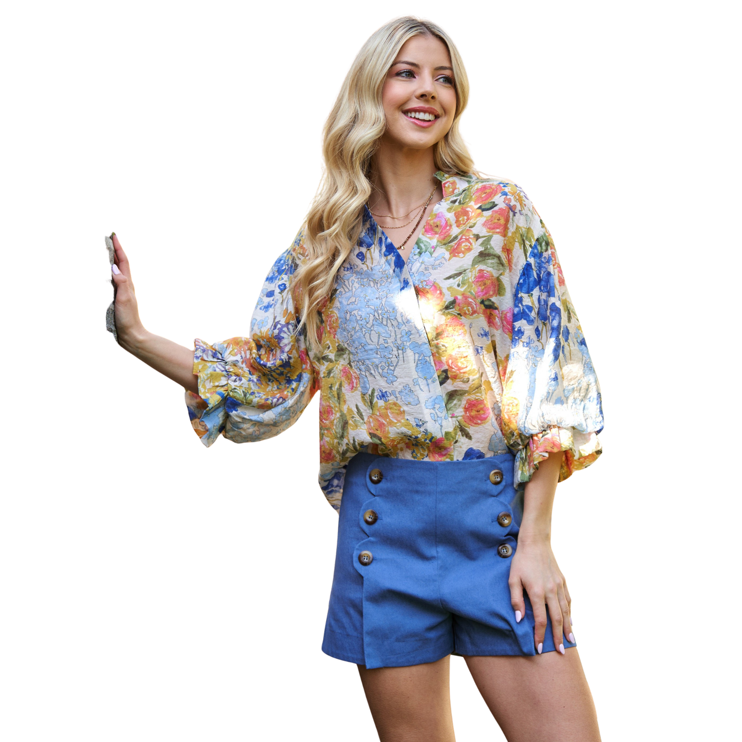 Elevate your everyday style with this stunning floral print button down top from GiGio. Crafted with a mixed media print that brings dimension and visual interest, this piece features classic three-quarter length sleeves perfect for layering or wearing solo. The button-down front offers effortless versatility—dress it up for work or down for casual outings. Quality construction ensures lasting wear, making it a reliable addition to any wardrobe.