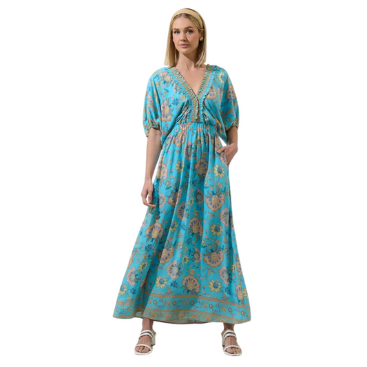 Elevate your wardrobe with the Raven Floral Hant Midi Dress by Sugarlips. Featuring a sophisticated blue multicolor floral pattern and a flattering V-neckline, this midi dress combines elegance with comfort. Its versatile design makes it perfect for both casual outings and special occasions, offering a refined silhouette that enhances your natural shape. Crafted to deliver style and ease, this dress is a timeless addition to any collection.