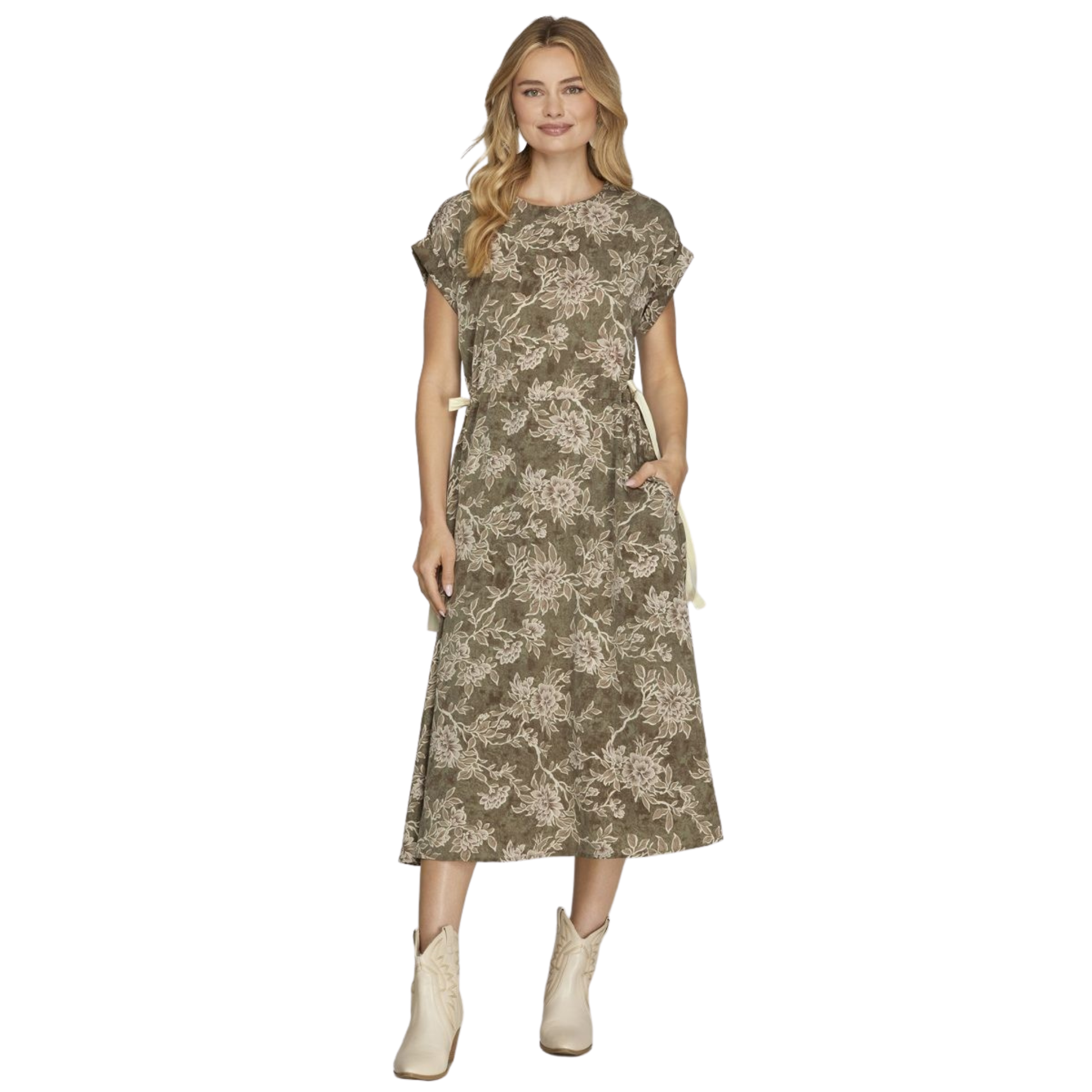 Elevate your wardrobe with this charming floral print midi dress from She+Sky. Featuring a flattering short sleeve design and adjustable side tie detail, this dress offers both style and comfort. The midi length provides a sophisticated silhouette perfect for casual outings, brunch, or weekend adventures. The vibrant floral pattern adds a fresh, feminine touch to any occasion. Versatile and effortlessly chic, this dress is a must-have staple for the season.