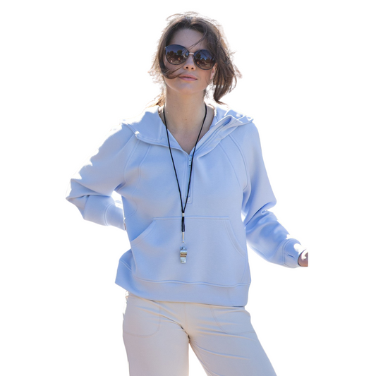 Experience casual elegance with the Modal Poly Span Half Zip Pullover from Rae Mode. This cropped jacket features an oversized fit and a smooth, lightweight Modal Poly Span Scuba fabric that feels luxuriously soft against your skin. The half zipper closure offers adjustable ventilation and style, while thumbholes and a kangaroo pocket provide practical comfort. Finished in a serene frost blue, it’s a sophisticated blend of fashion and function ideal for layering or standalone wear.