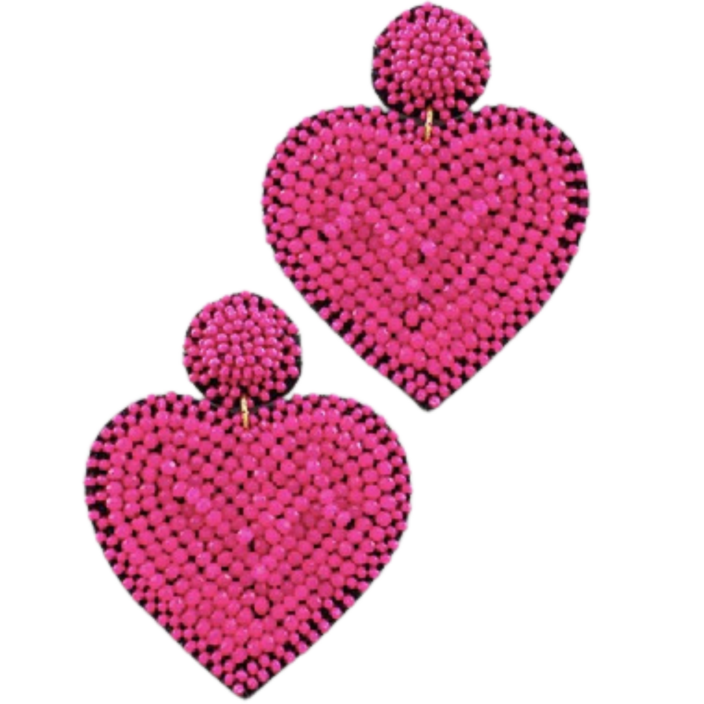 Beaded Heart dangle earrings in fuchsia
