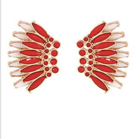 Alabama game day earrings. Angel wing design with red and white accents
