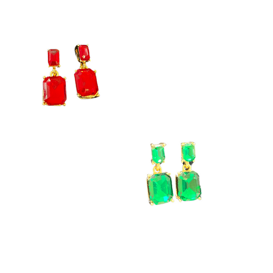 Upgrade your jewelry collection with our Small Gemstone Dangle Earrings. Available in both red and green gemstone options, these earrings add a touch of elegance and sophistication to any outfit. Perfect for any occasion.