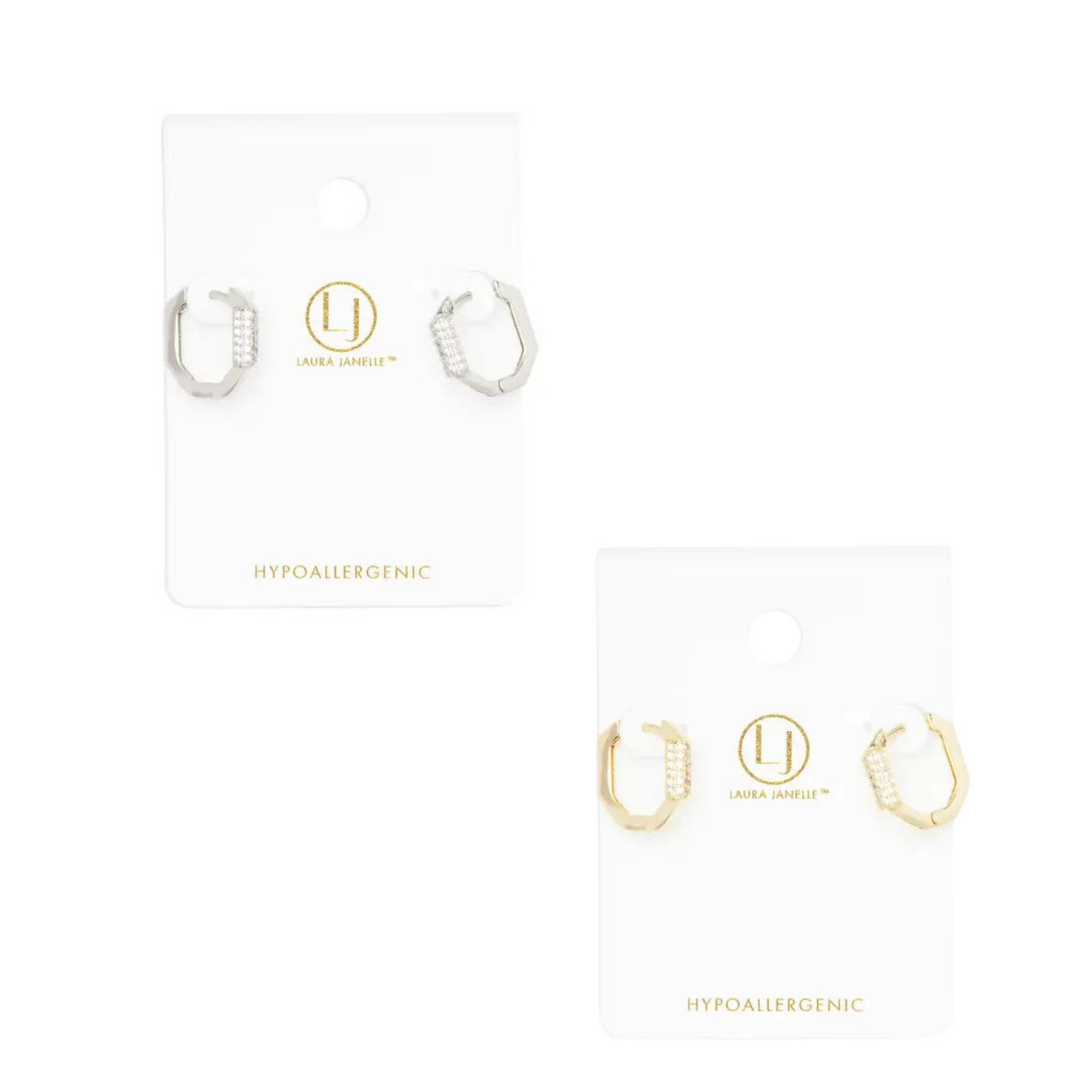 Expertly crafted in either silver or gold, these Small Geometric Hoop Earrings add a touch of elegance to any outfit. The geometric shape and sparkling rhinestone accents make these earrings a unique and sophisticated choice. Available in two versatile colors, they're sure to elevate your style game.