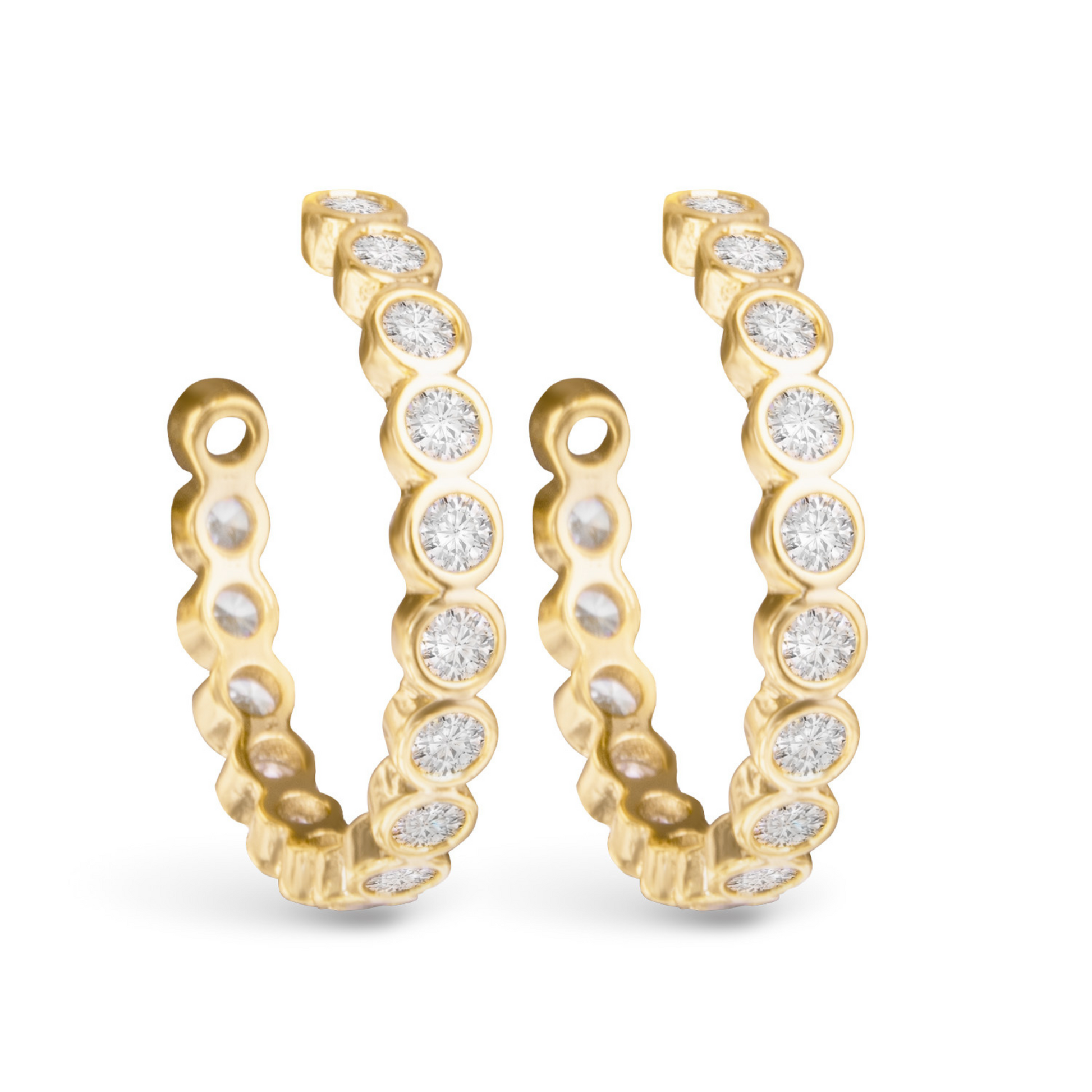 Bezel hoop earrings in gold