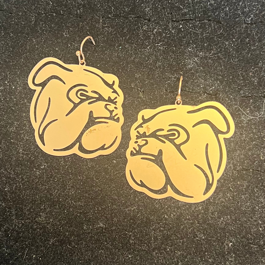 Bulldog dangle earrings in gold