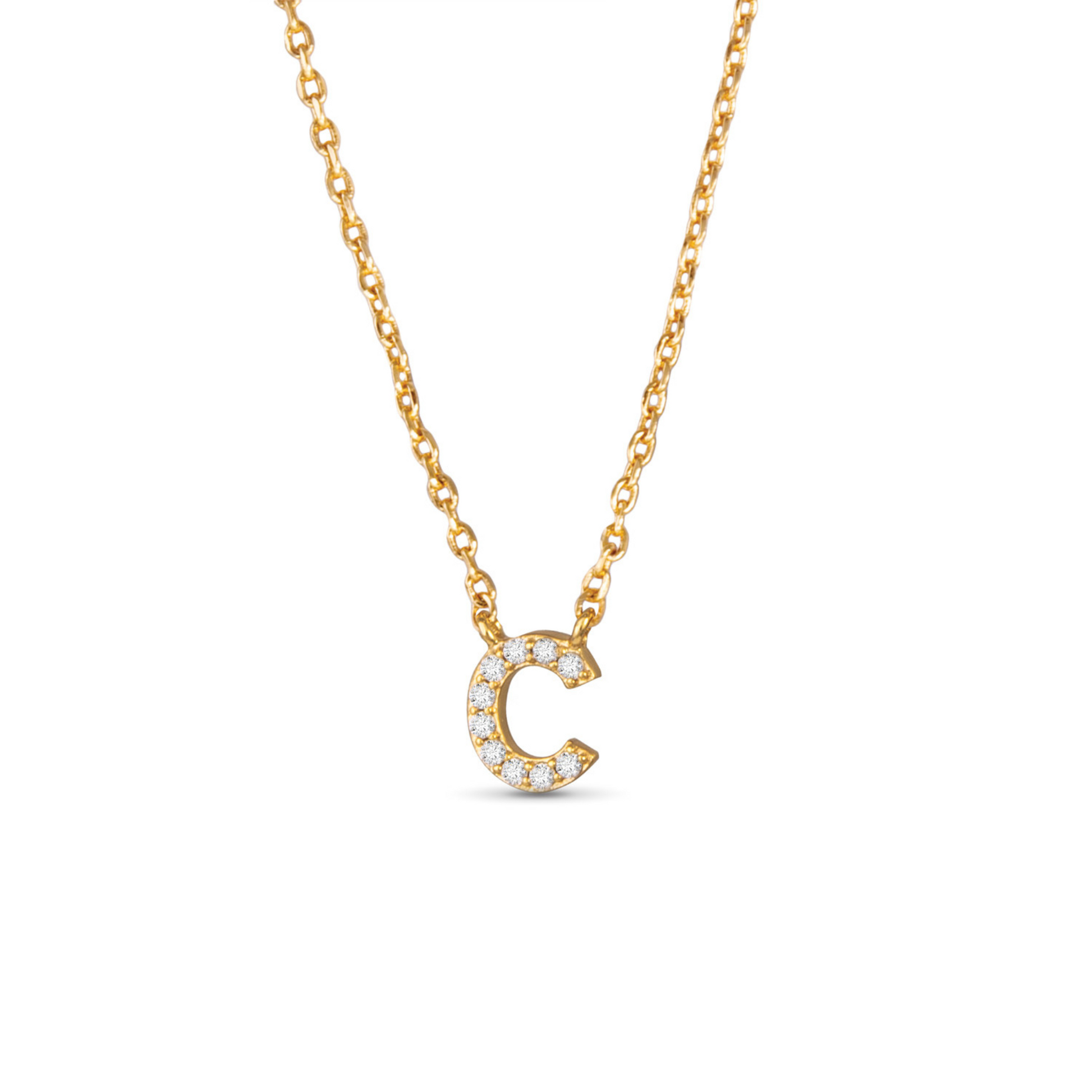 Gold CZ initial necklace (C)