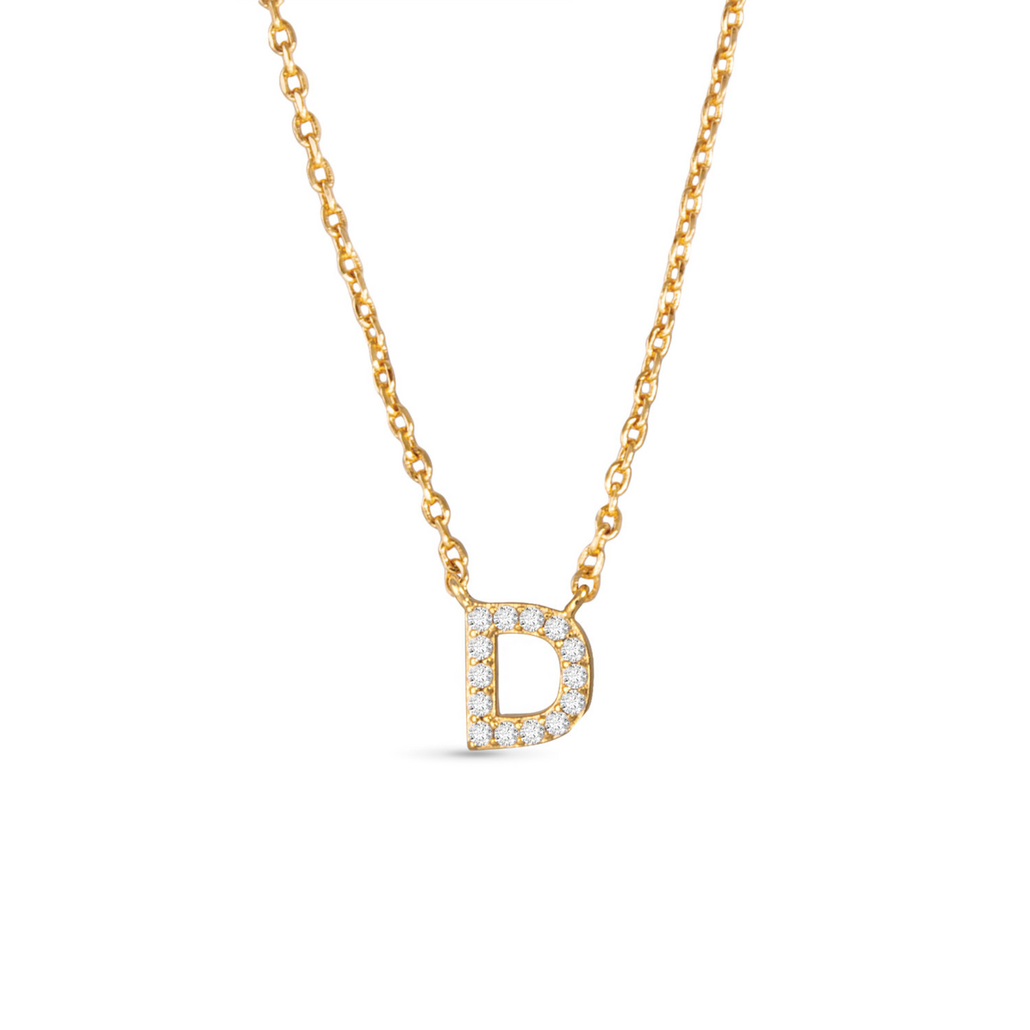 Gold CZ initial necklace (D)