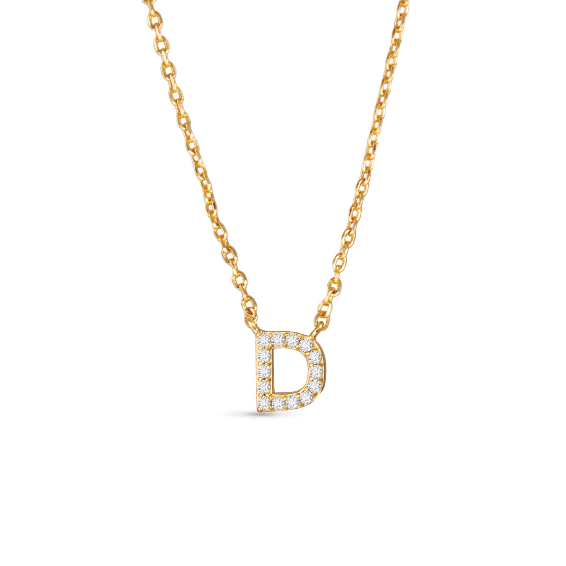 Gold CZ initial necklace (D)