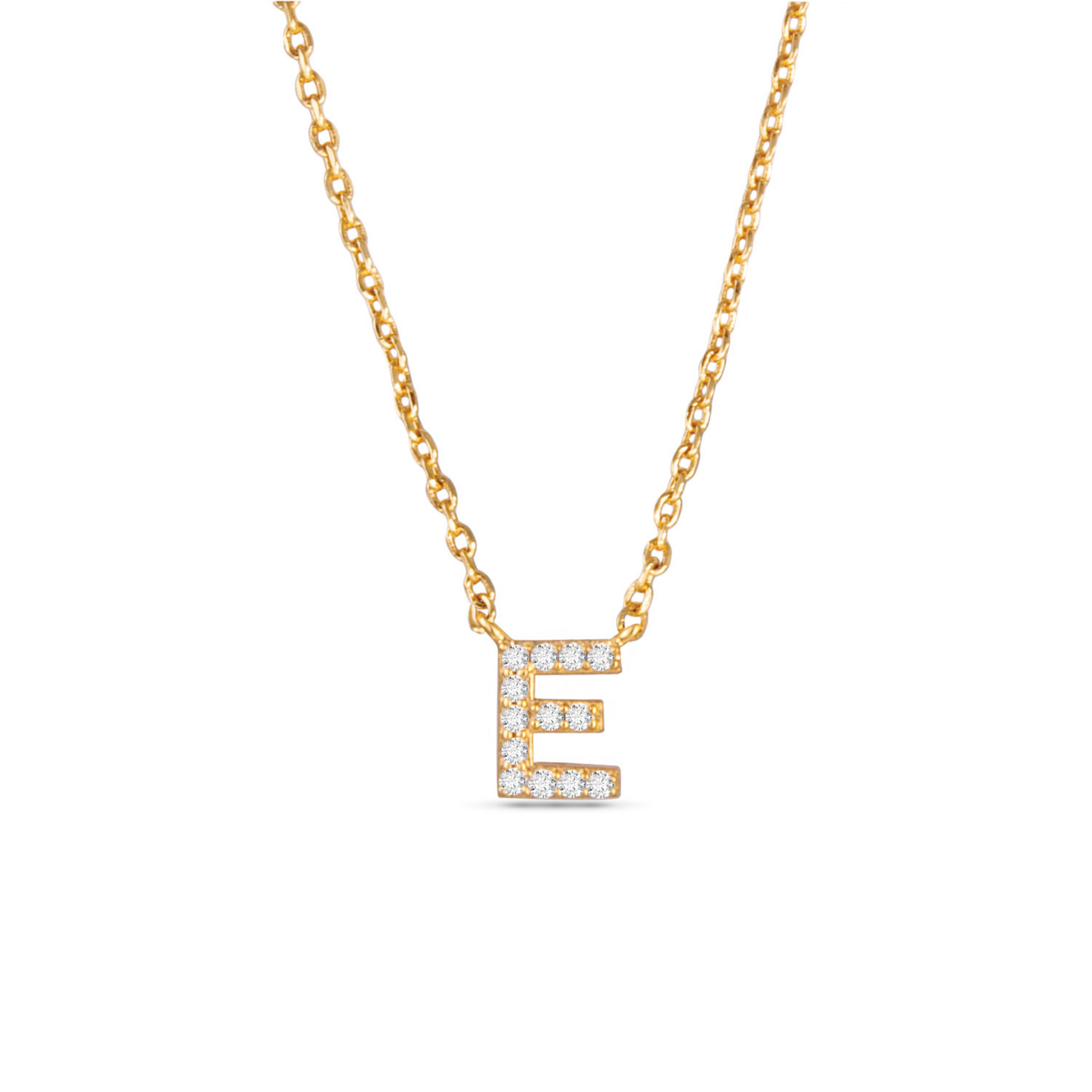 Gold CZ initial necklace (E)
