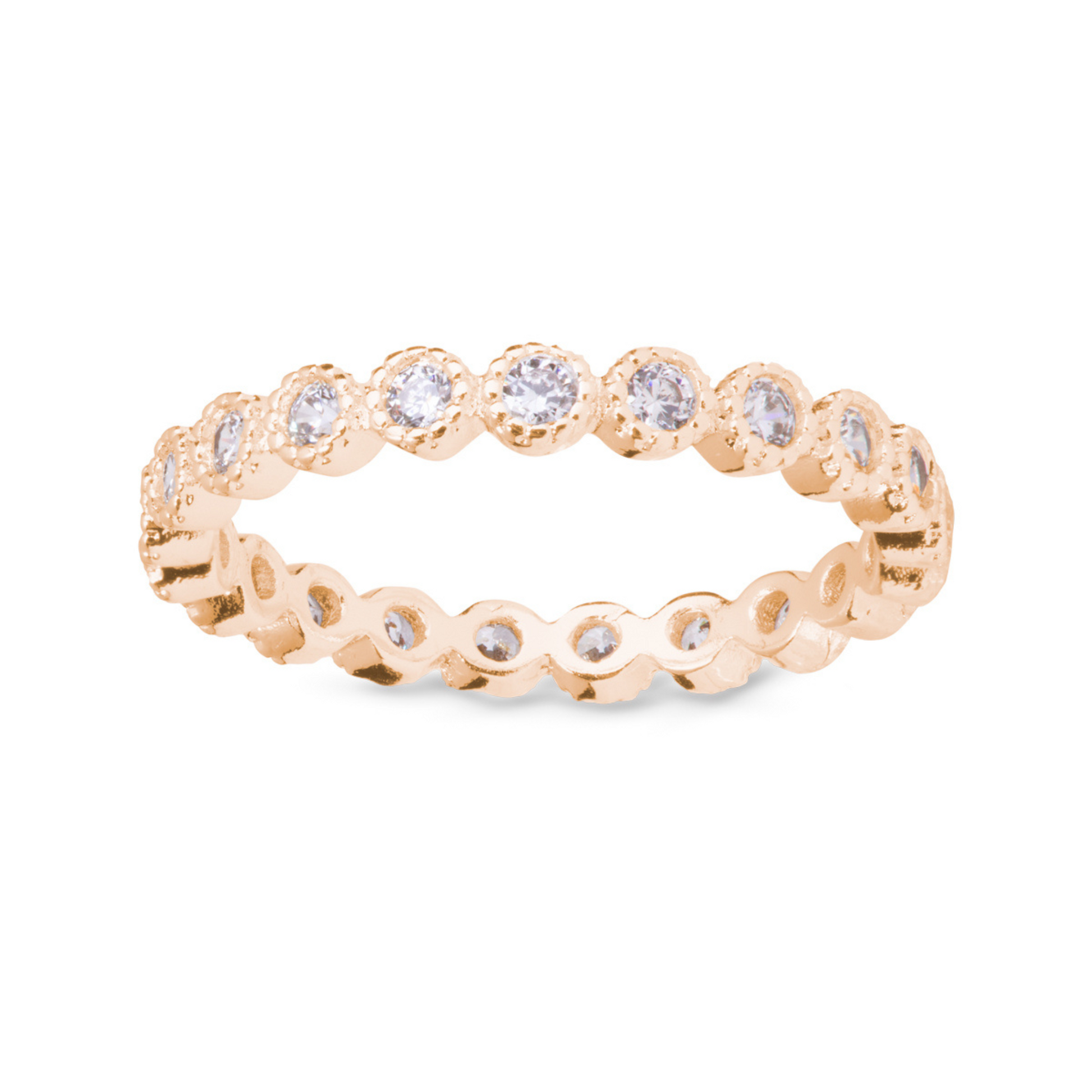 This Circles Eternity Ring is crafted in silver and lined with dazzling rhinestones. Available in sizes 7, 8, and 9, this ring is a timeless and elegant addition to any jewelry collection. Perfect for any occasion, this ring will add a touch of sophistication to any outfit.