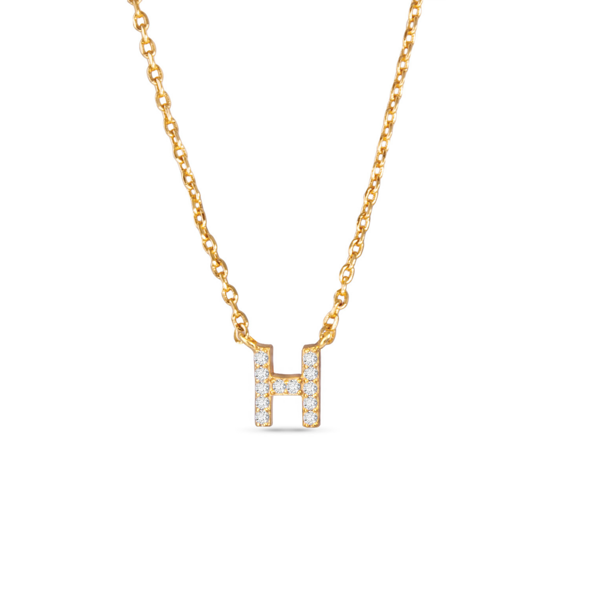 Gold CZ initial necklace (H)