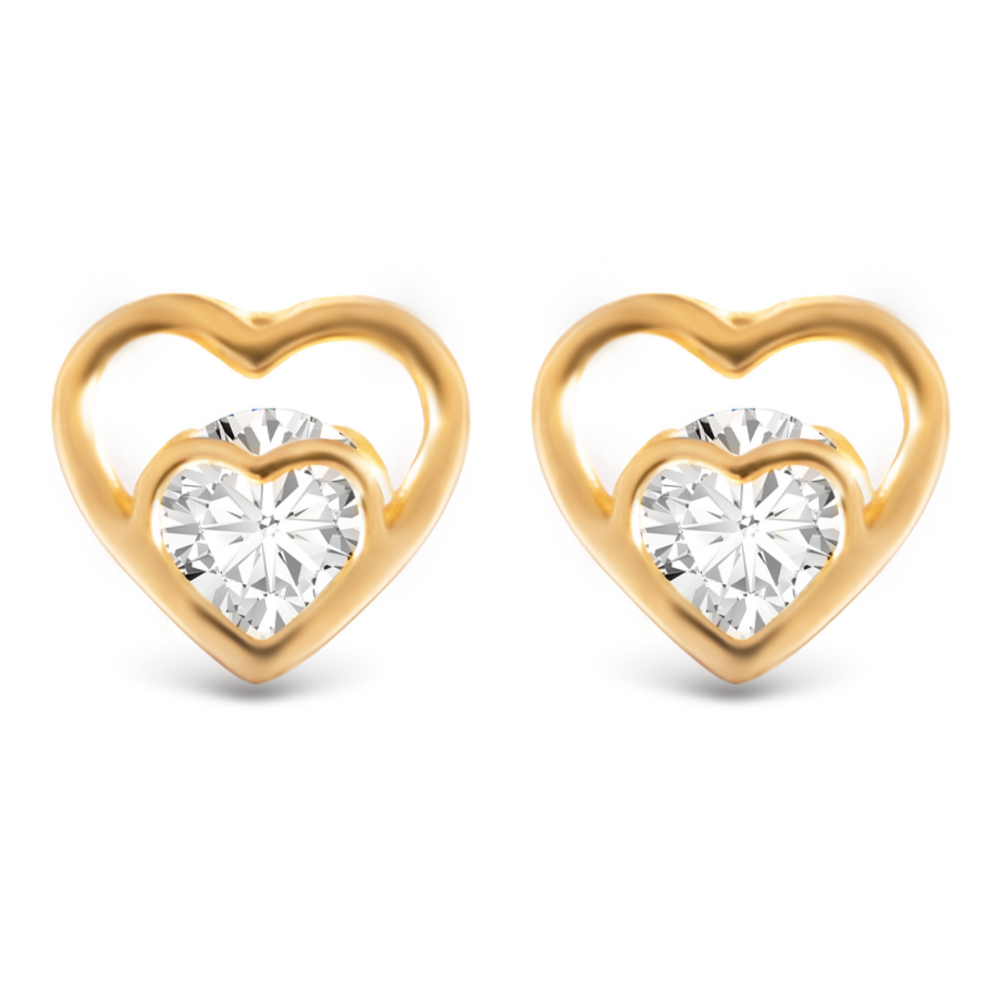 Double heart stud earrings in gold