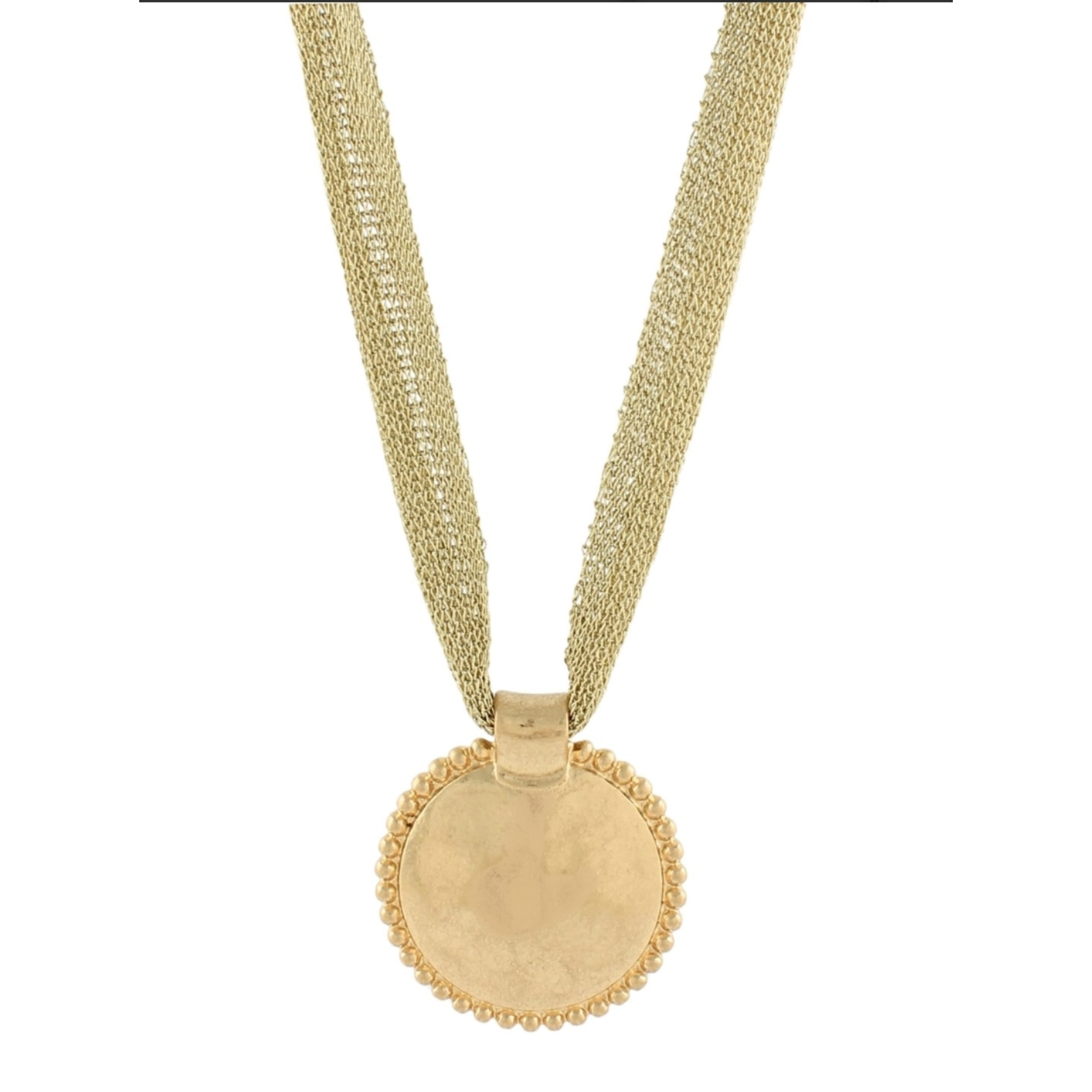 Elevate your everyday style with this stunning Gold Medallion Necklace from Golden Stella. Crafted in lustrous gold, this long necklace features a striking medallion pendant that makes a bold statement. Perfect for layering or wearing solo, it adds sophistication and elegance to any outfit. The extended length offers versatile styling options, whether dressed up for special occasions or paired casually with your favorite pieces. 
