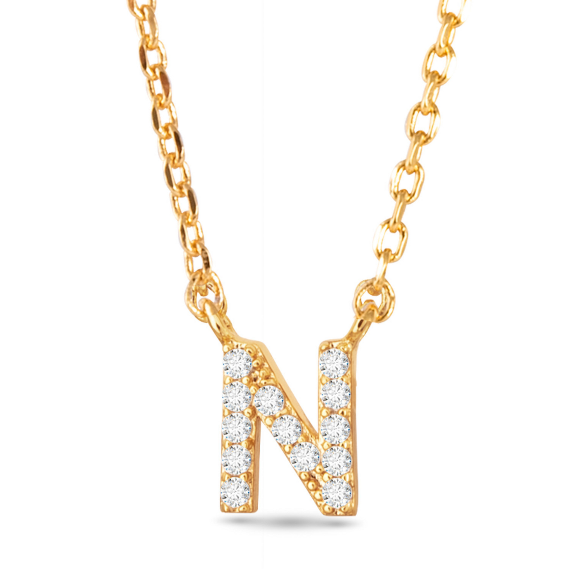 Gold CZ initial necklace (N)