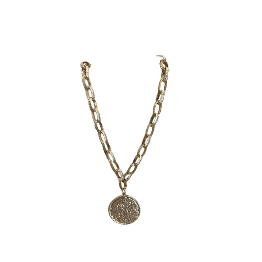 Elevate your everyday style with this striking Chain Link Pendant Necklace from Perdido Gems. Crafted in lustrous gold, this piece features a bold chain link design paired with a large, eye-catching pendant that makes a confident statement. The shorter length sits perfectly at the collarbone, ideal for layering or wearing solo. A timeless addition to any jewelry collection that transitions seamlessly from casual to sophisticated occasions.