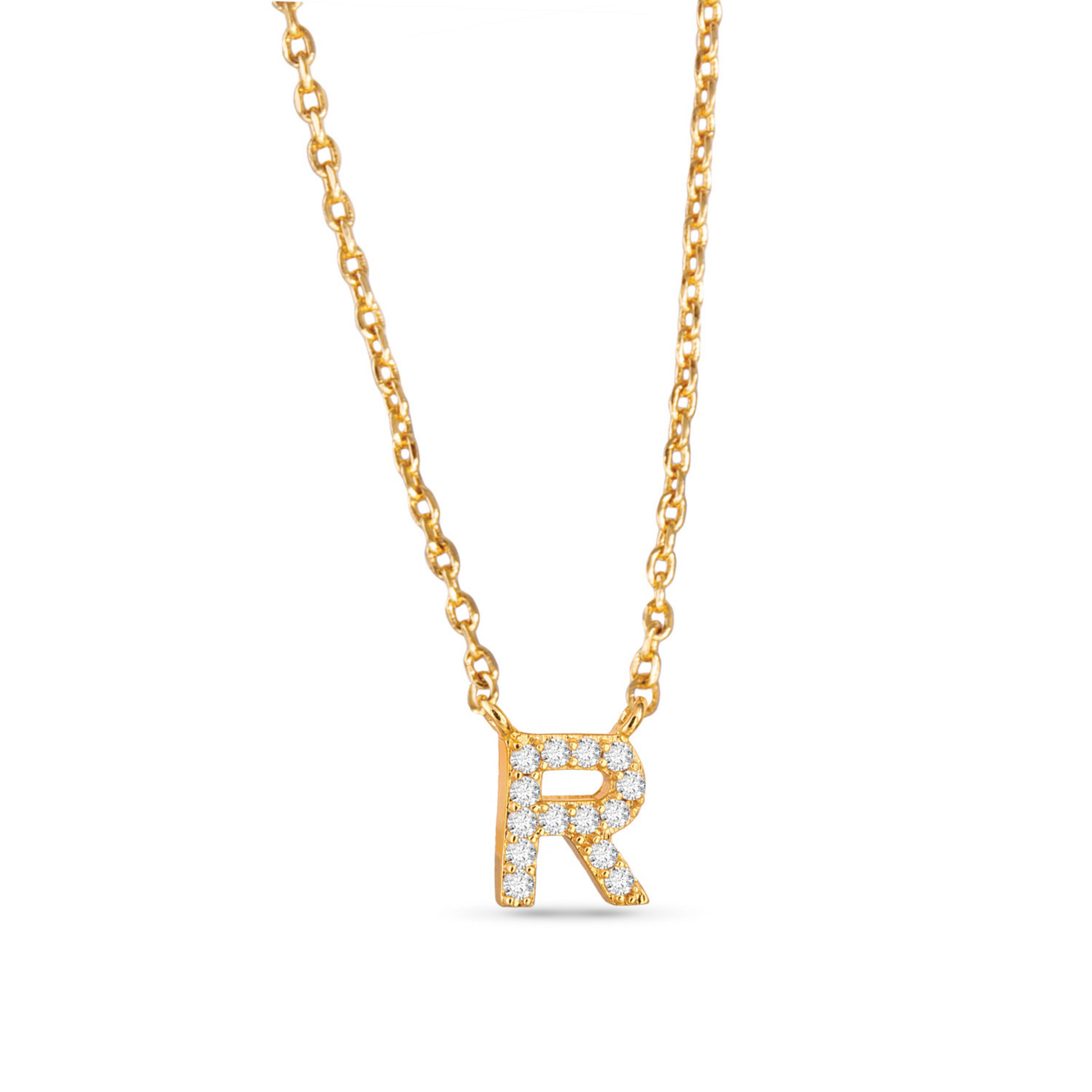 Gold CZ initial necklace (R)
