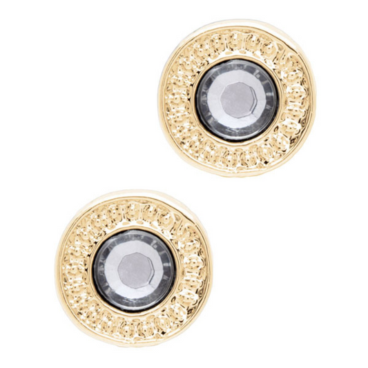 Small gold rimmed rhinestone stud earrings