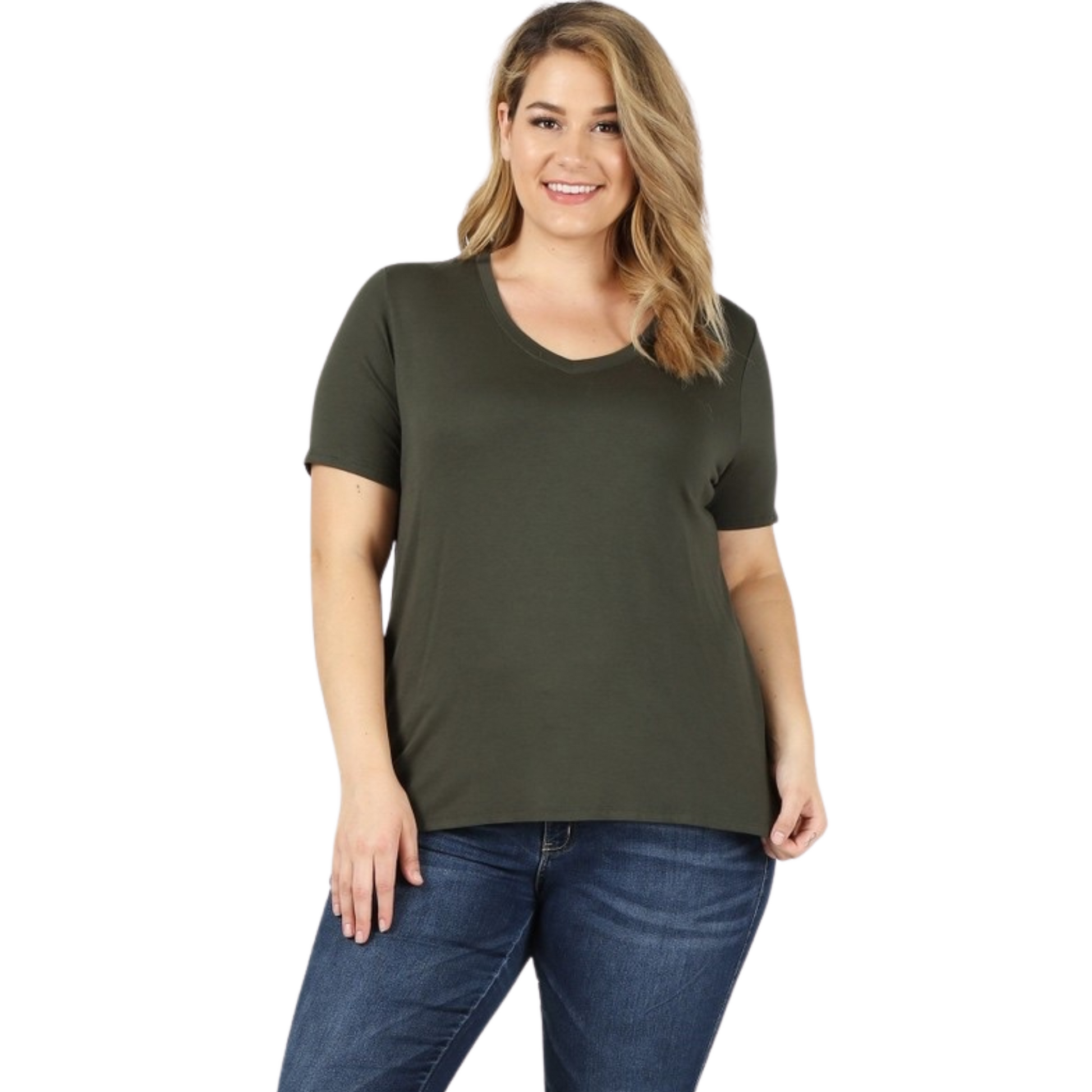 Plus size v-neck tee in green