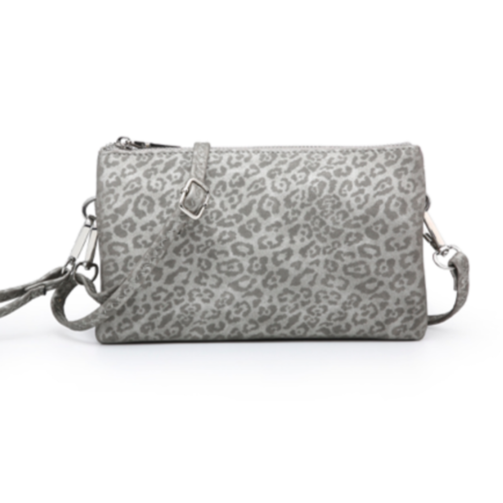 grey cheetah print crossbody purse