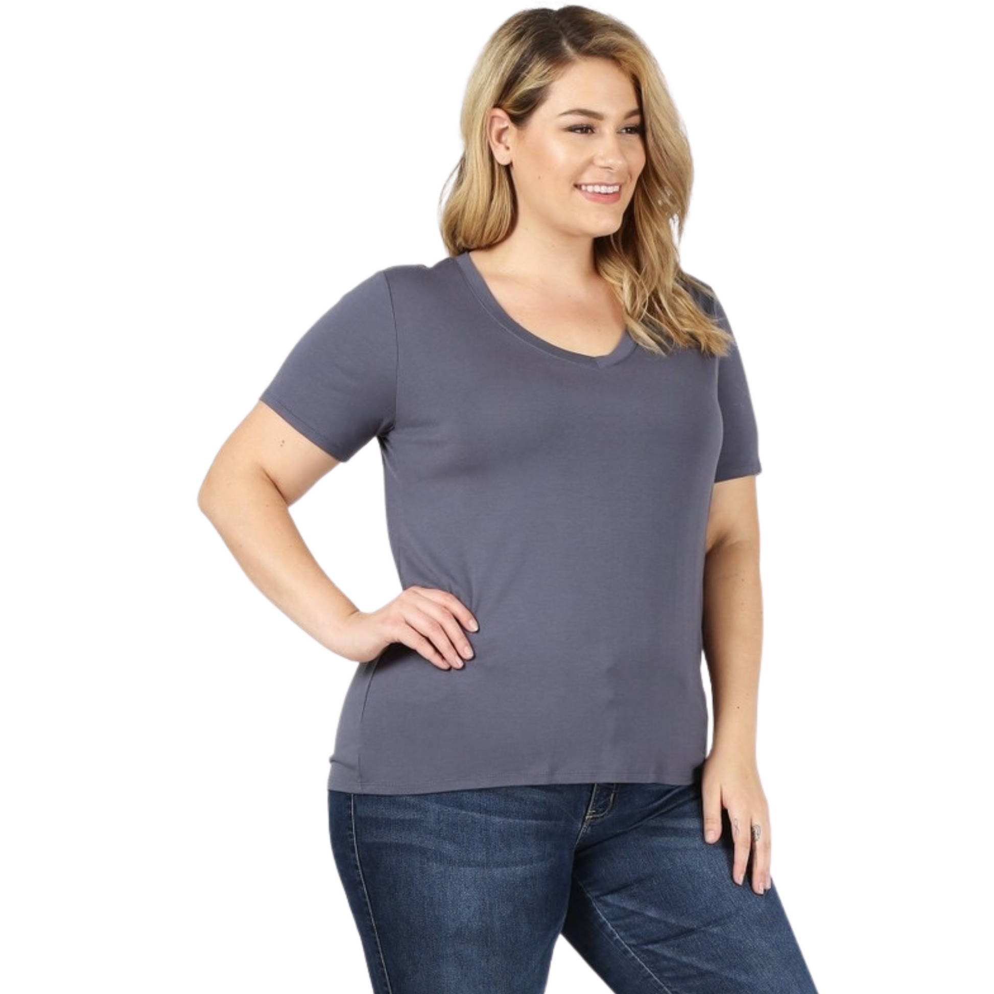 Plus size v-neck tee in grey