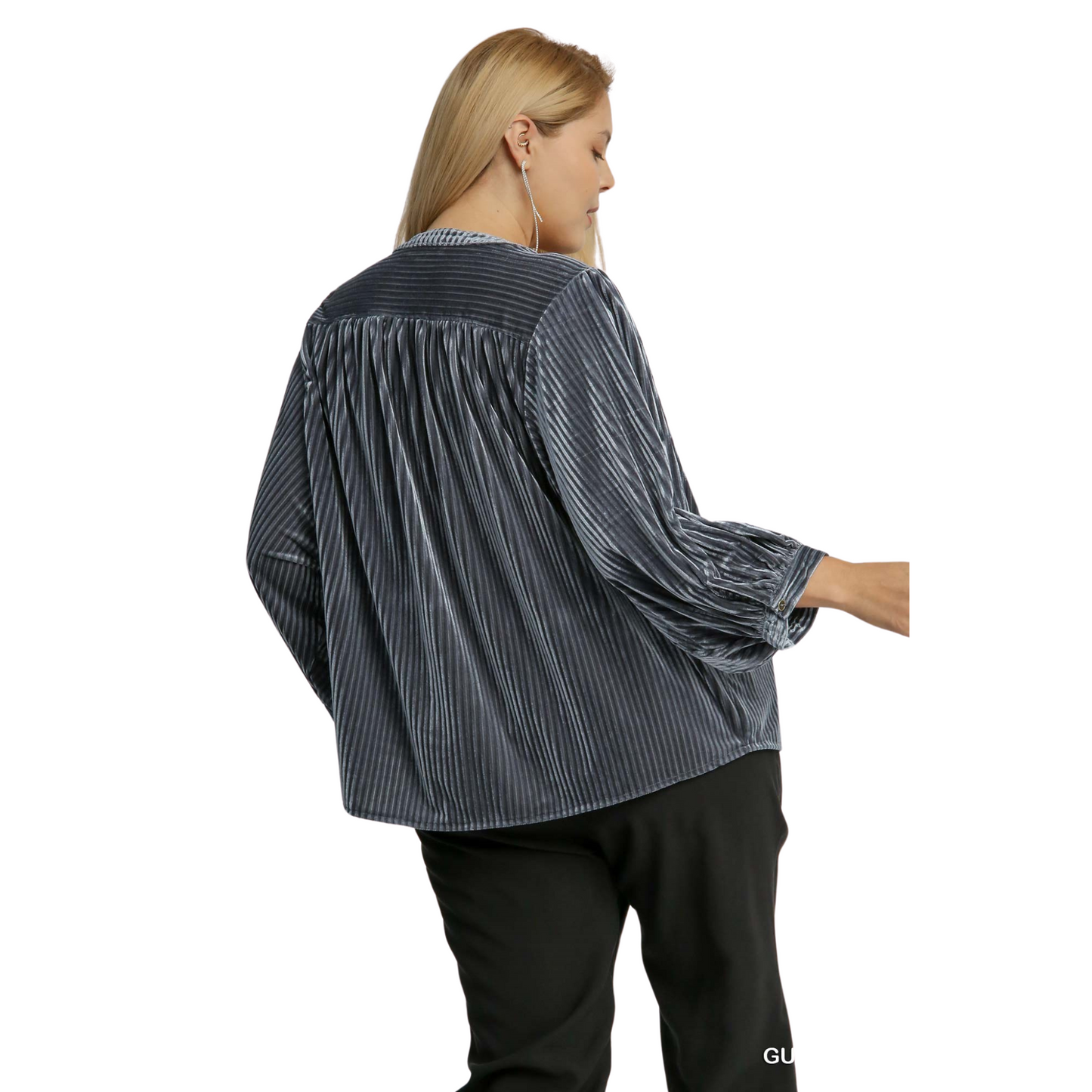 Expertly crafted with a gunmetal grey color, this V-Notched Button Down Top exudes a touch of sophistication. The soft velvet material and 3/4 length sleeves provide comfort and style, while the plus size ensures a flattering fit for any body type. Elevate your wardrobe with this versatile and elegant top.