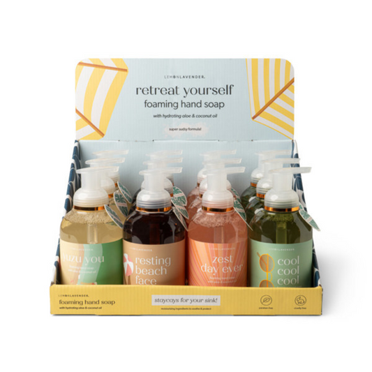 Retreat Yourself, infused with aloe vera &amp; coconut oil, is paraben and cruelty free. Each 17 fl. oz. bottle features four multi-note scents: Cool Cool Cool, Resting Beach Face, Zest Day Ever, and Yuzu You. With giftable bottle designs and fun scent names, it's the perfect addition to any home.