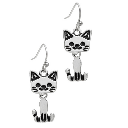 These Happy Cat Drop Earrings are the perfect accessory for the season. Crafted from silver plating on brass metal with glass accents, these earrings are hypoallergenic and feature stainless steel fishhooks for comfortable, easy wear. An ideal choice for any look.