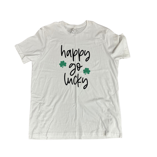 This plus size white tee is perfect for celebrating St. Patrick's Day with its festive graphic. Stay comfortable and stylish with the Happy Go Lucky Graphic Tee.