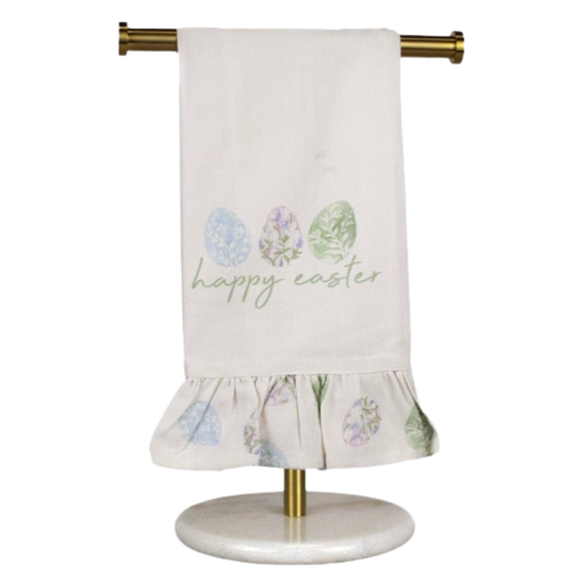 Celebrate the season with this charming Haven Eggs Ruffle Hand Towel from The Royal Standard. Featuring a delightful Easter-inspired graphic, this towel combines festive style with everyday functionality. The decorative ruffle accent adds a touch of elegance to your bathroom or kitchen, making it perfect for holiday décor or as a thoughtful gift. Crafted with quality materials, it's both practical and decorative—ideal for those who appreciate attention to detail in their home accessories.