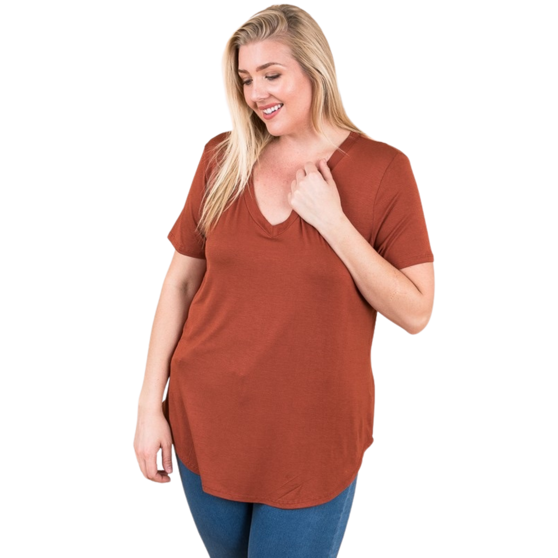 Plus size v-neck tee in hazelnut