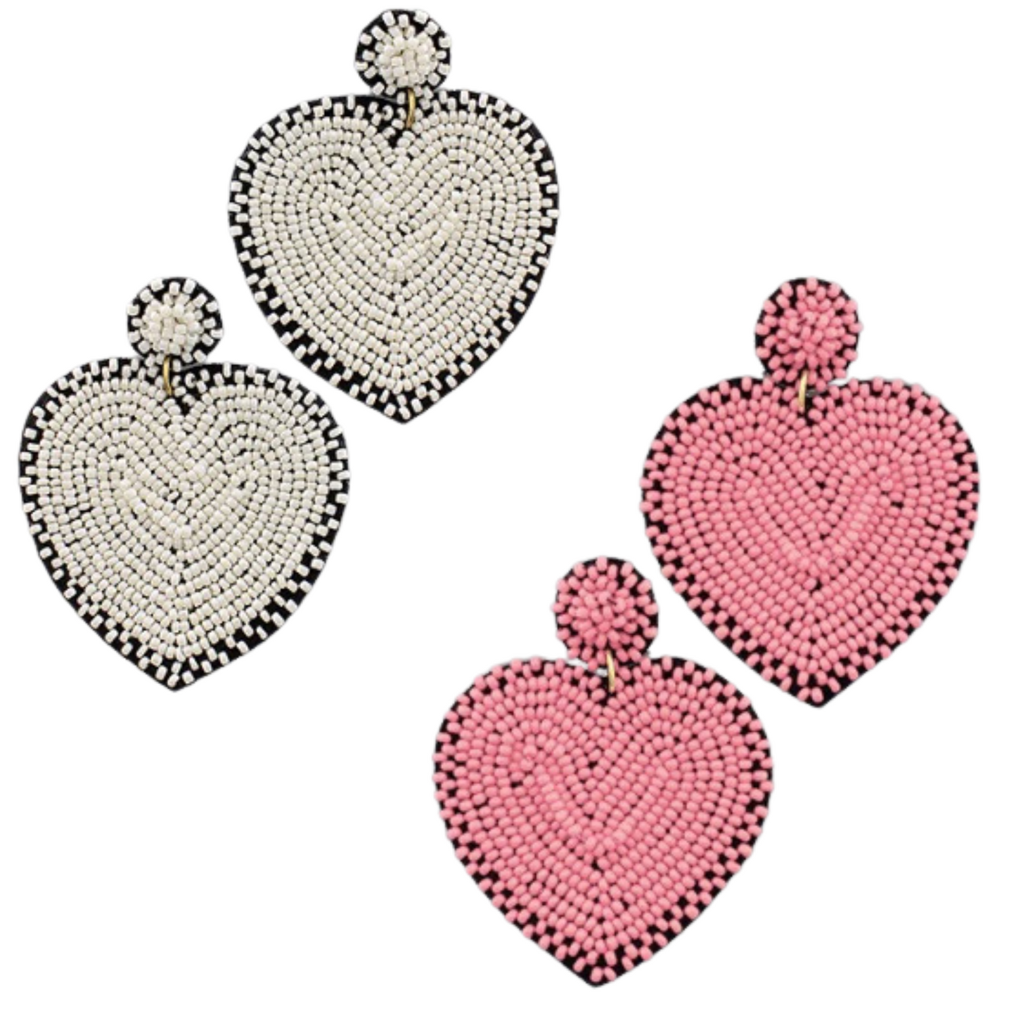 Crafted with delicate beads, these heart-shaped earrings come in two stunning colors: pink and white. The dangle design adds a touch of elegance to any outfit, making you stand out with a unique and stylish accessory. Perfect for any occasion, these earrings are a must-have for any jewelry collection.