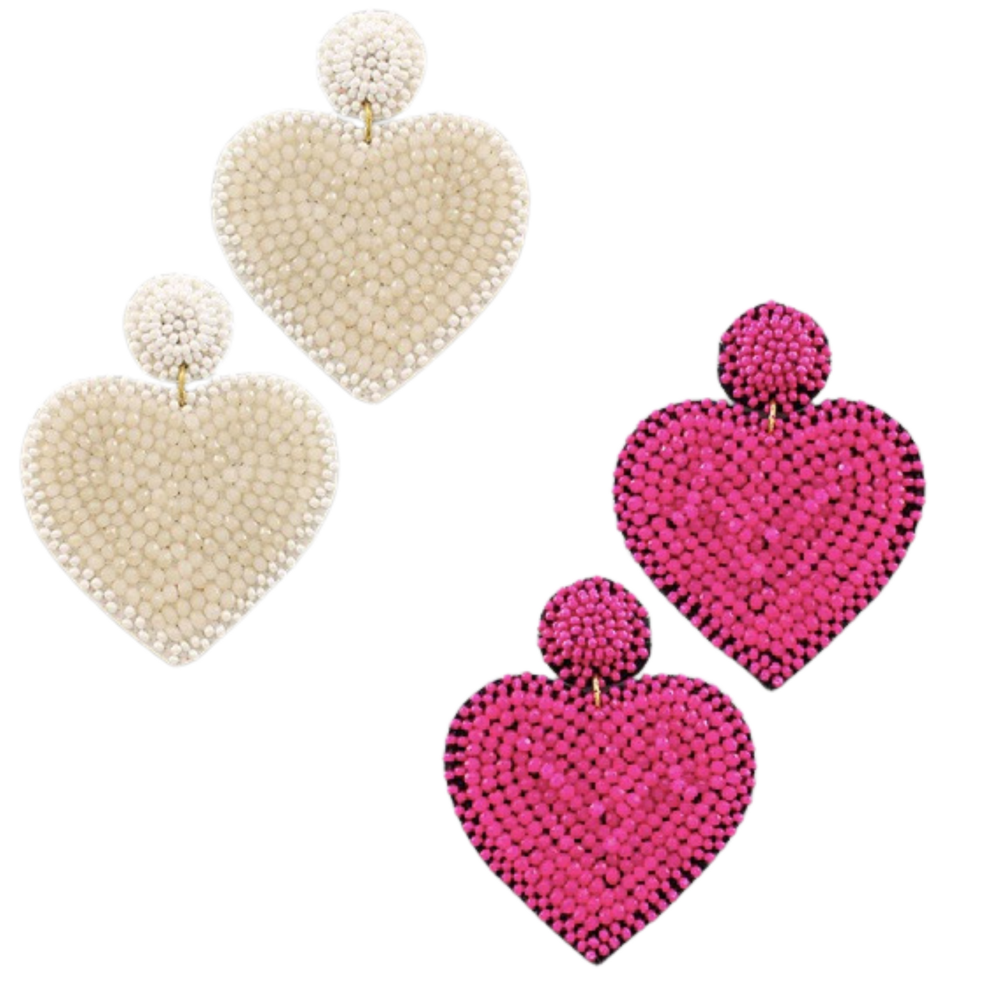 Add a touch of elegance to any outfit with our Heart Bead Earrings. Available in ivory or fuchsia, these beaded earrings are delicately crafted into a heart shape and dangle beautifully, making them a perfect addition to your jewelry collection.