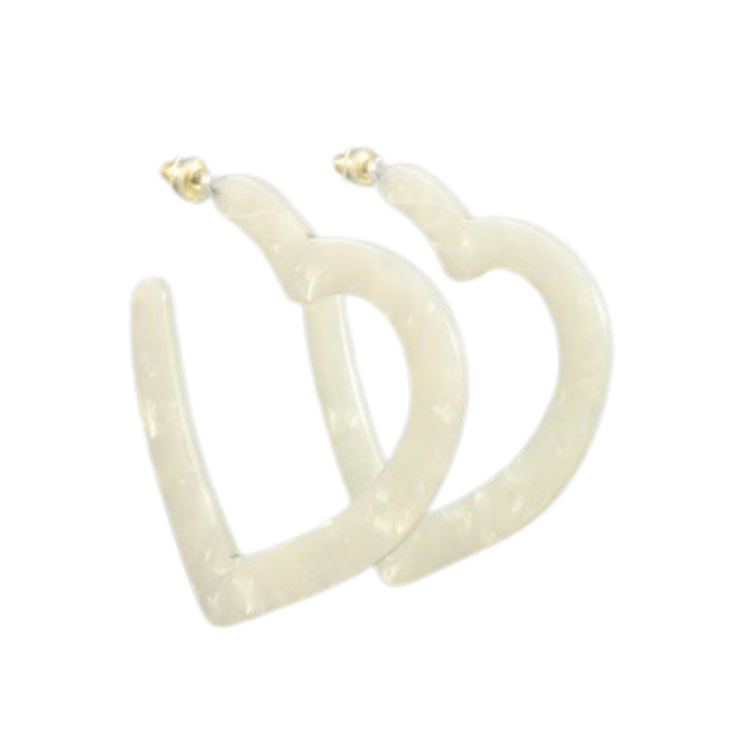 Upgrade your jewelry collection with these elegant Heart Shaped Hoops. Made with ivory acrylic, these unique hoop earrings are shaped like hearts, adding a touch of romance to any outfit. Perfect for everyday wear or a special occasion, these hoops are a must-have for any fashion-forward individual.