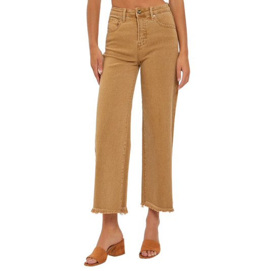 Elevate your style with our Risen High Rise Cropped Wide Leg Jeans. These stylish and versatile jeans are designed with a flattering high rise fit, mocha color, and a trendy cropped length. Perfect for any occasion, these jeans will add a touch of sophistication to your wardrobe.