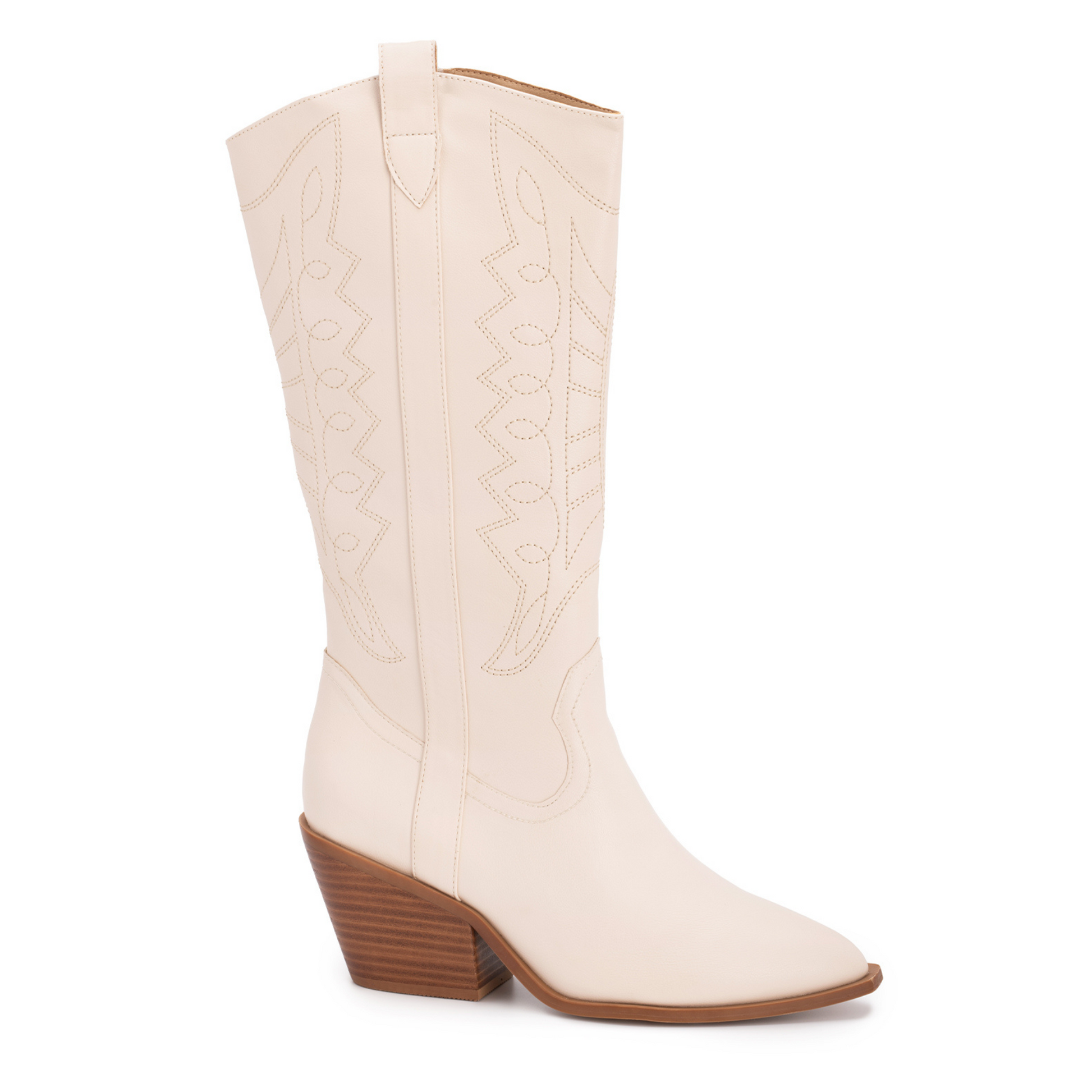 The Howdy Wide Calf boot is the perfect combination of style and functionality. The design of this boot features a Western-style silhouette and a wide calf, allowing for a comfortable fit for all. Its off-white color complements a variety of different styles, making it a versatile addition to any wardrobe.