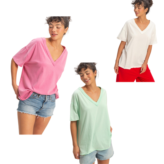Effortless style meets comfort in this HYFVE washed oversized v-neck top. The relaxed fit and soft, lived-in fabric create an instantly wearable staple perfect for layering or wearing solo. Short sleeves keep it light and breezy, while the flattering v-neckline adds dimension to any outfit. Choose from mint, berry, or off-white to match your mood and wardrobe.