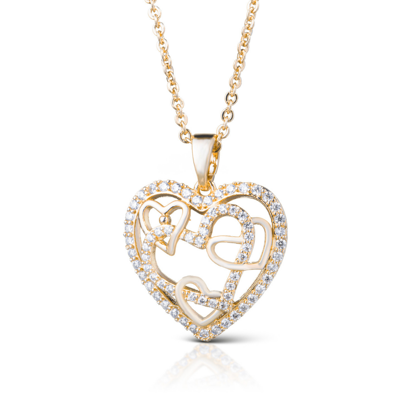 This Inset Hearts Necklace features a delicate, short design and multiple hearts crafted from high-quality gold. The rhinestone accents add a touch of sparkle to this elegant piece. Perfect for adding a touch of charm and sophistication to any outfit.