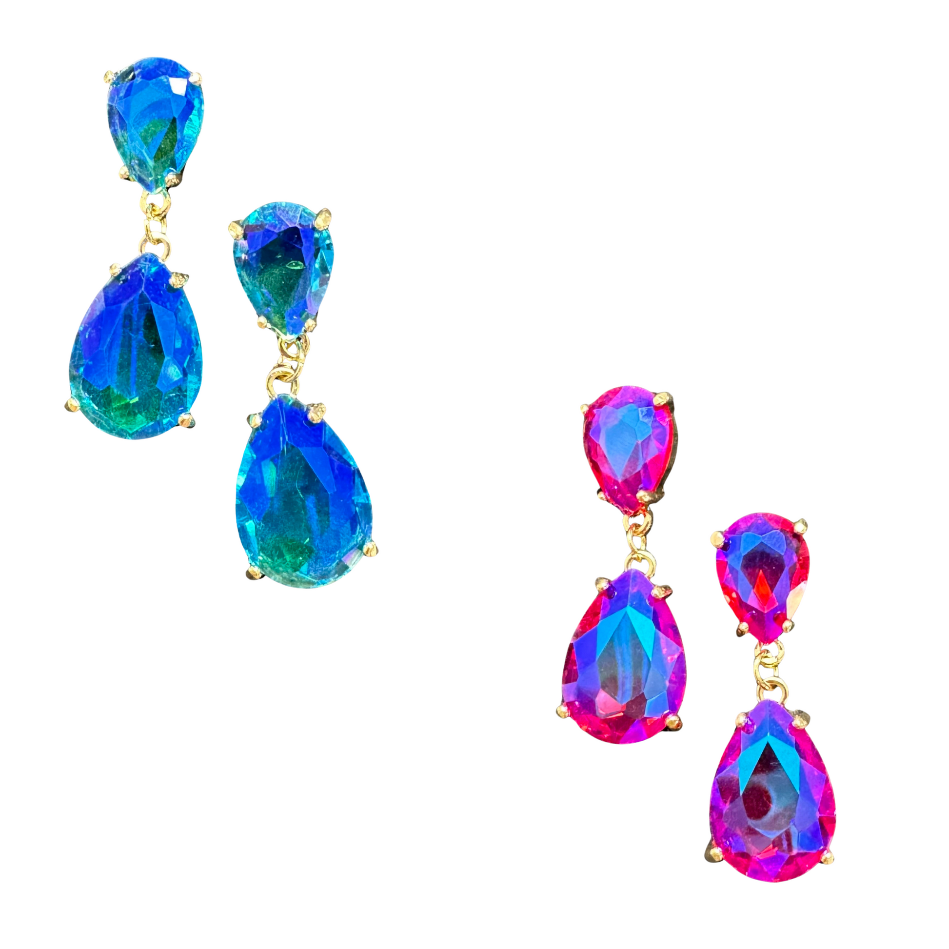 Experience a touch of iridescent beauty with our Colored Iridescent Earrings. With a stunning dangle design and a choice between fuchsia or turquoise, these earrings will add a pop of color to any outfit. Their iridescent finish adds a unique touch, making them the perfect accessory for any occasion.