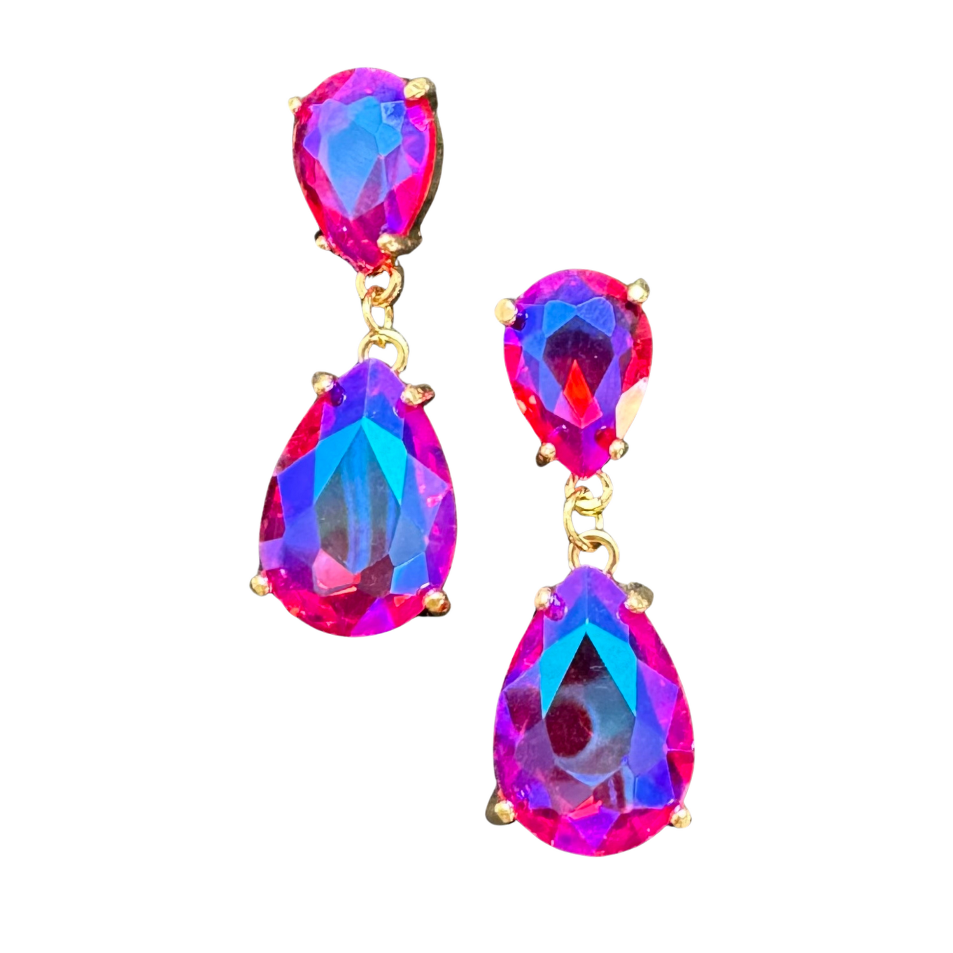 Colored Iridescent Dangle earrings in fuchsia 