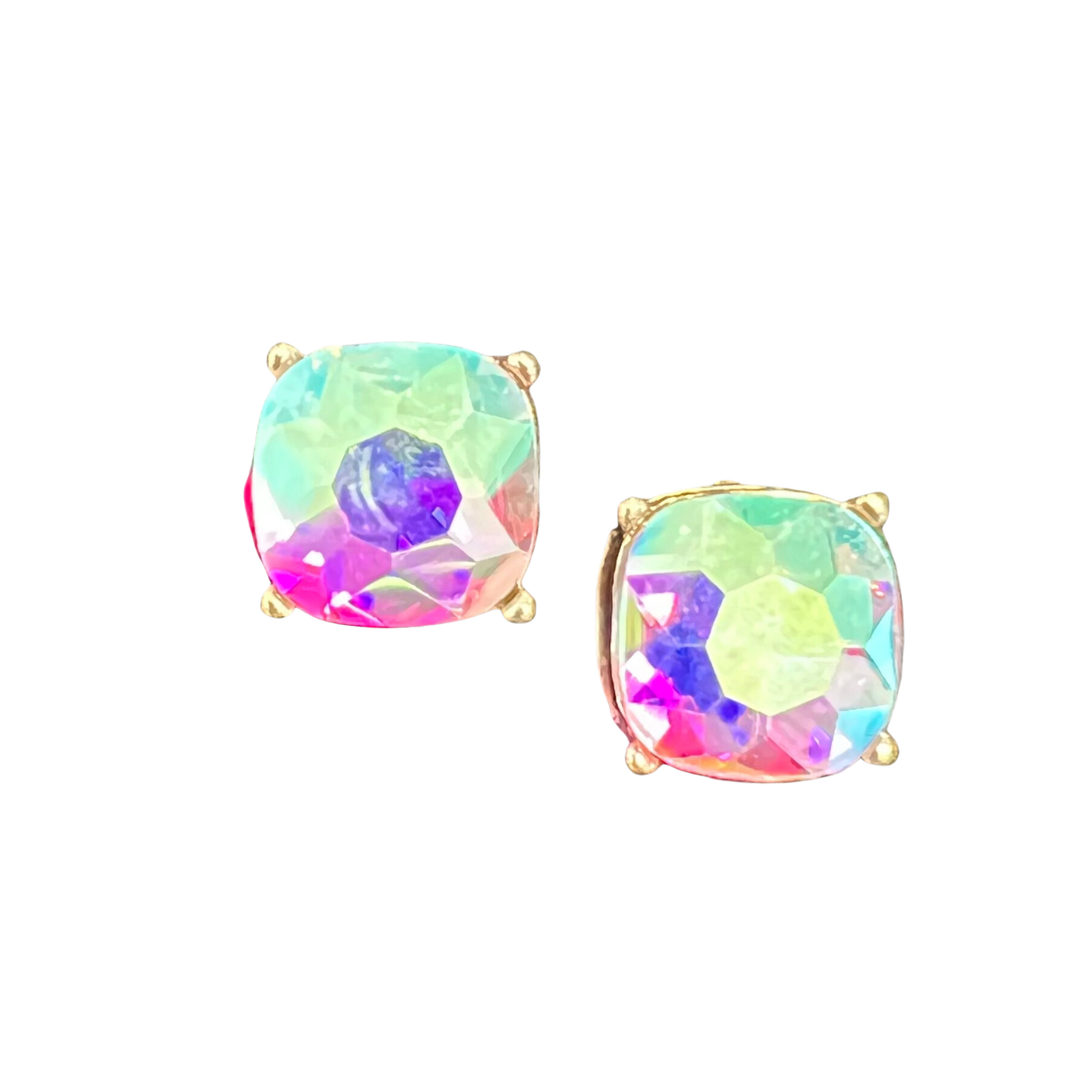 Large iridescent stone stud earrings