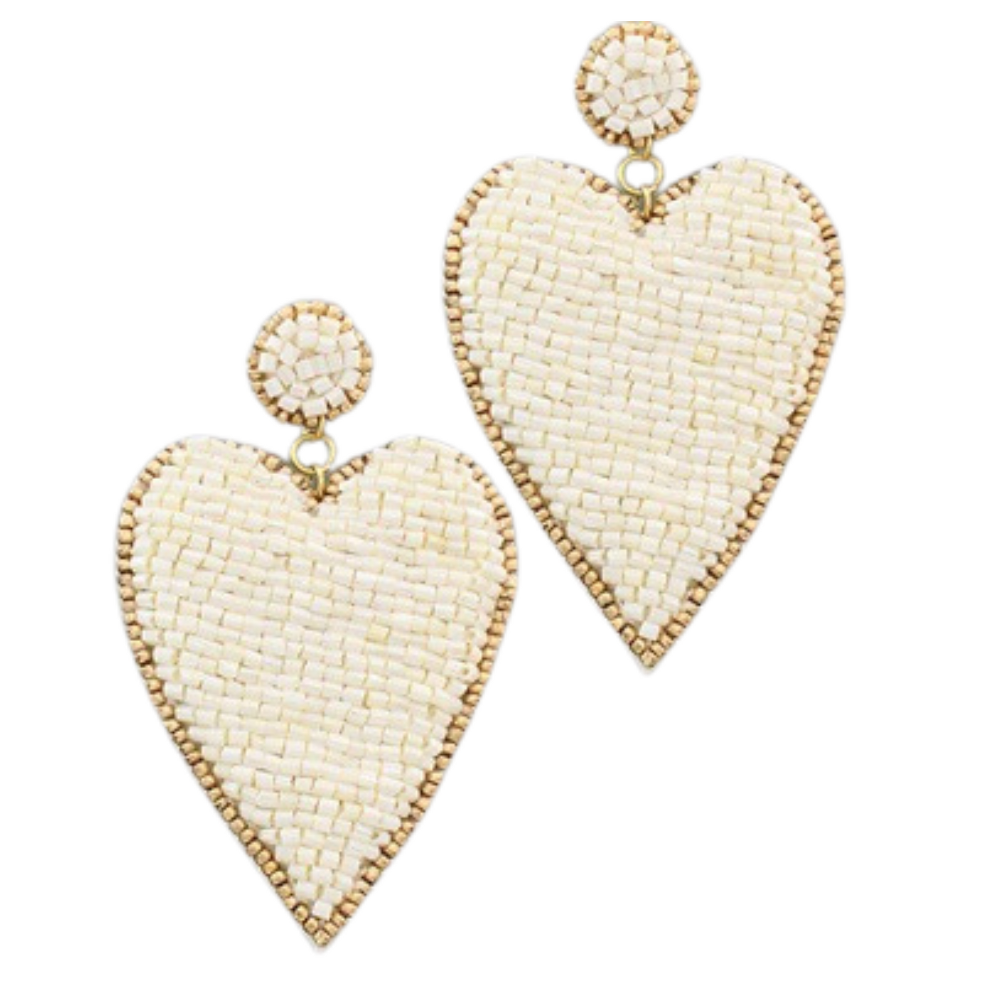 Enhance your style with our Heart Bead Earrings. These elegant dangle earrings feature a unique heart-shaped design and ivory-colored beads that add a touch of sophistication to any outfit. Perfect for any occasion, these earrings will make a statement and elevate your look.